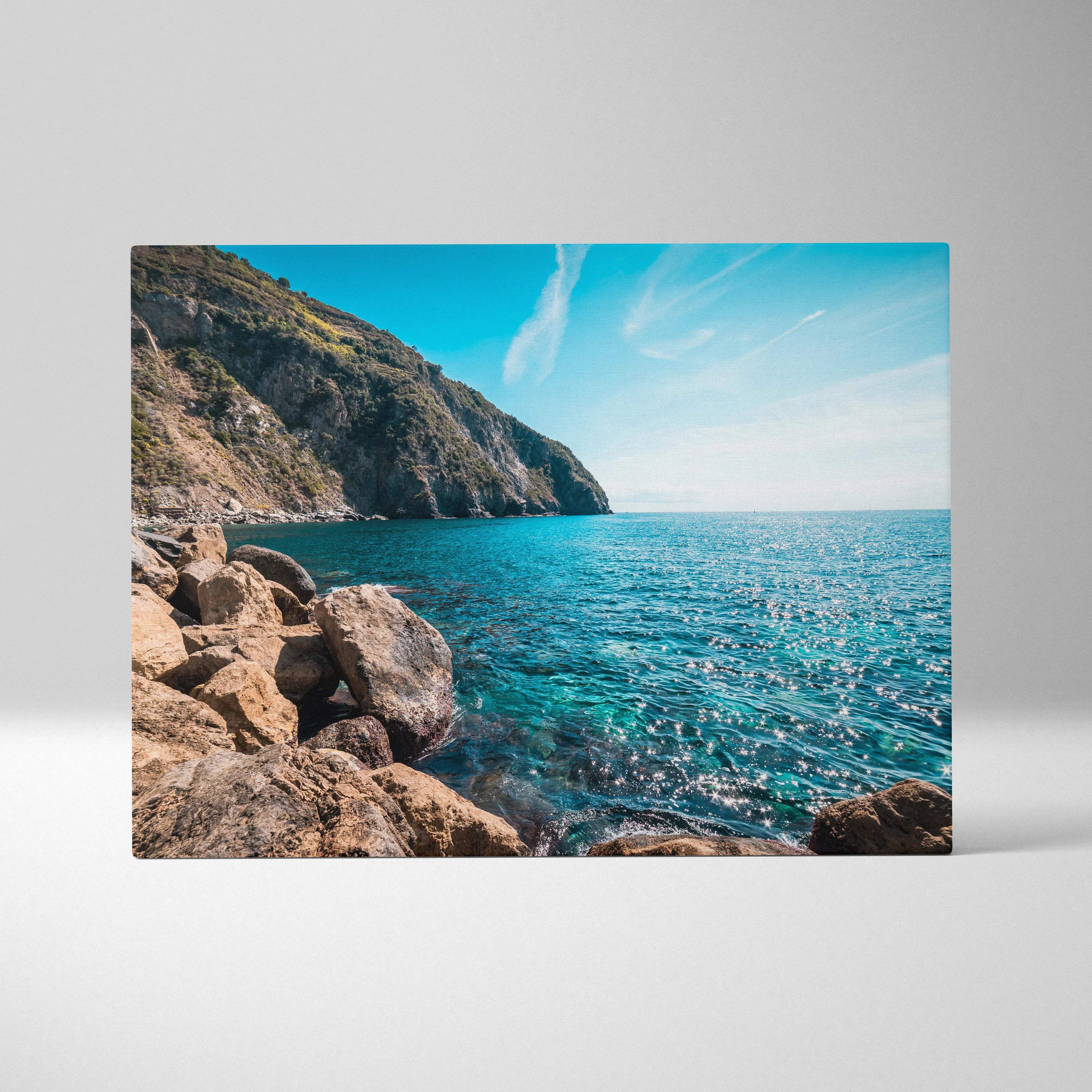 Vibrant rocky coastline near Riomaggiore canvas print
