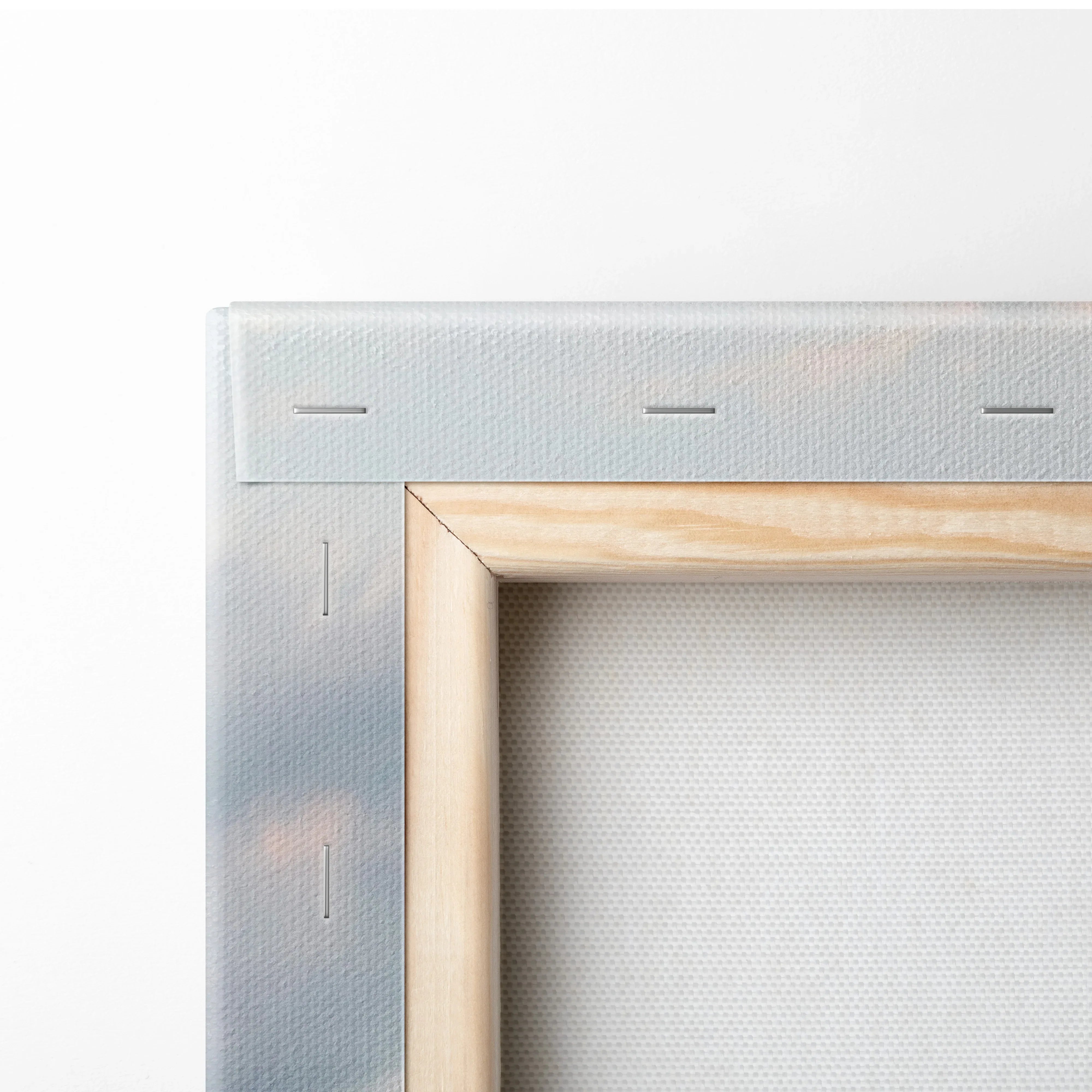 Corner detail of stretched canvas art with wooden frame for Yamaha R6 motorcycle wall art.