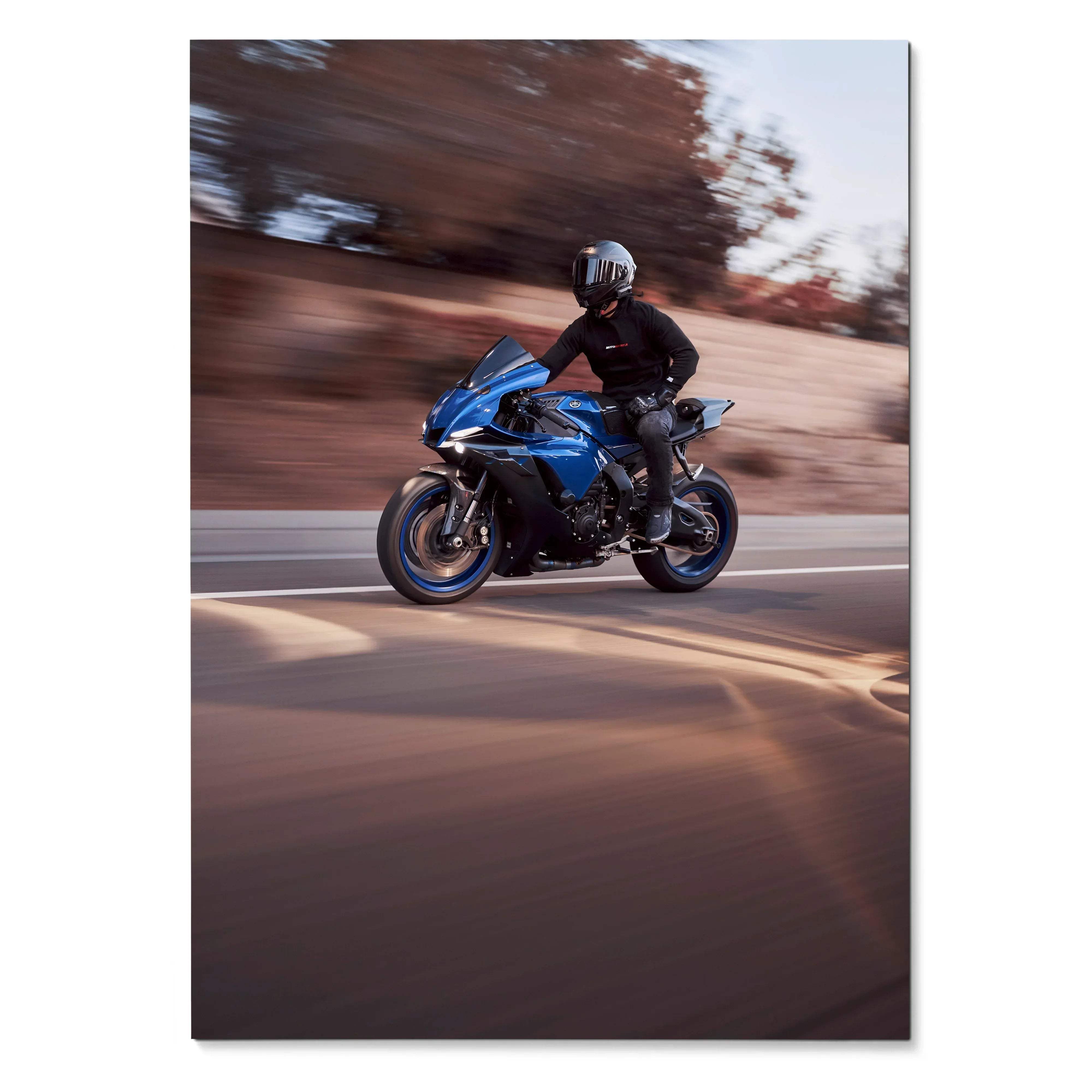Biker Poster #049 - Male | Bell Race Star DLX Flex Helmet | Yamaha R1 Motorcycle | Rolling Shot - Throttle Designs