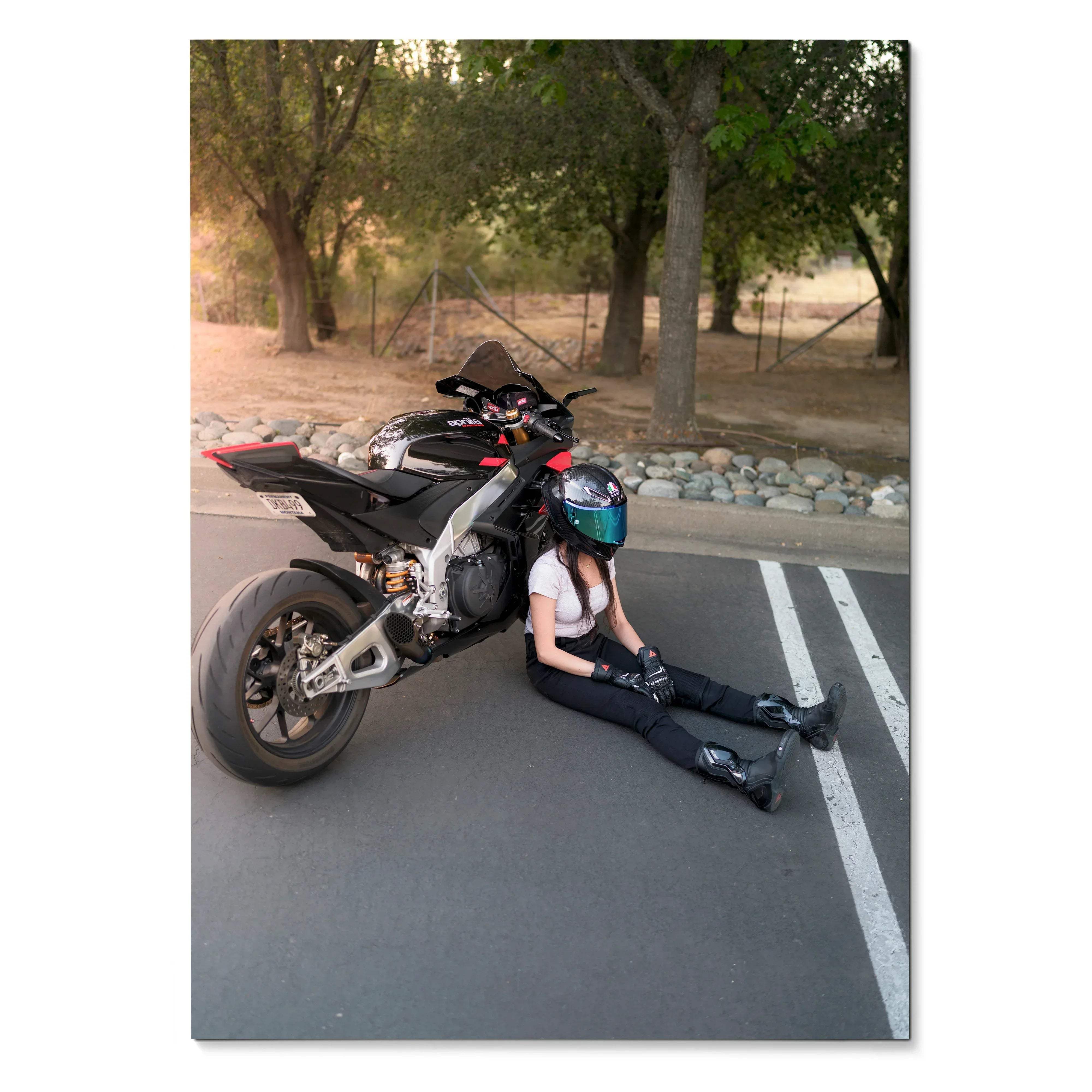 Biker Poster #105 - Female | AGV Pista Helmet | Aprilia RSV4 Motorcycle - Throttle Designs