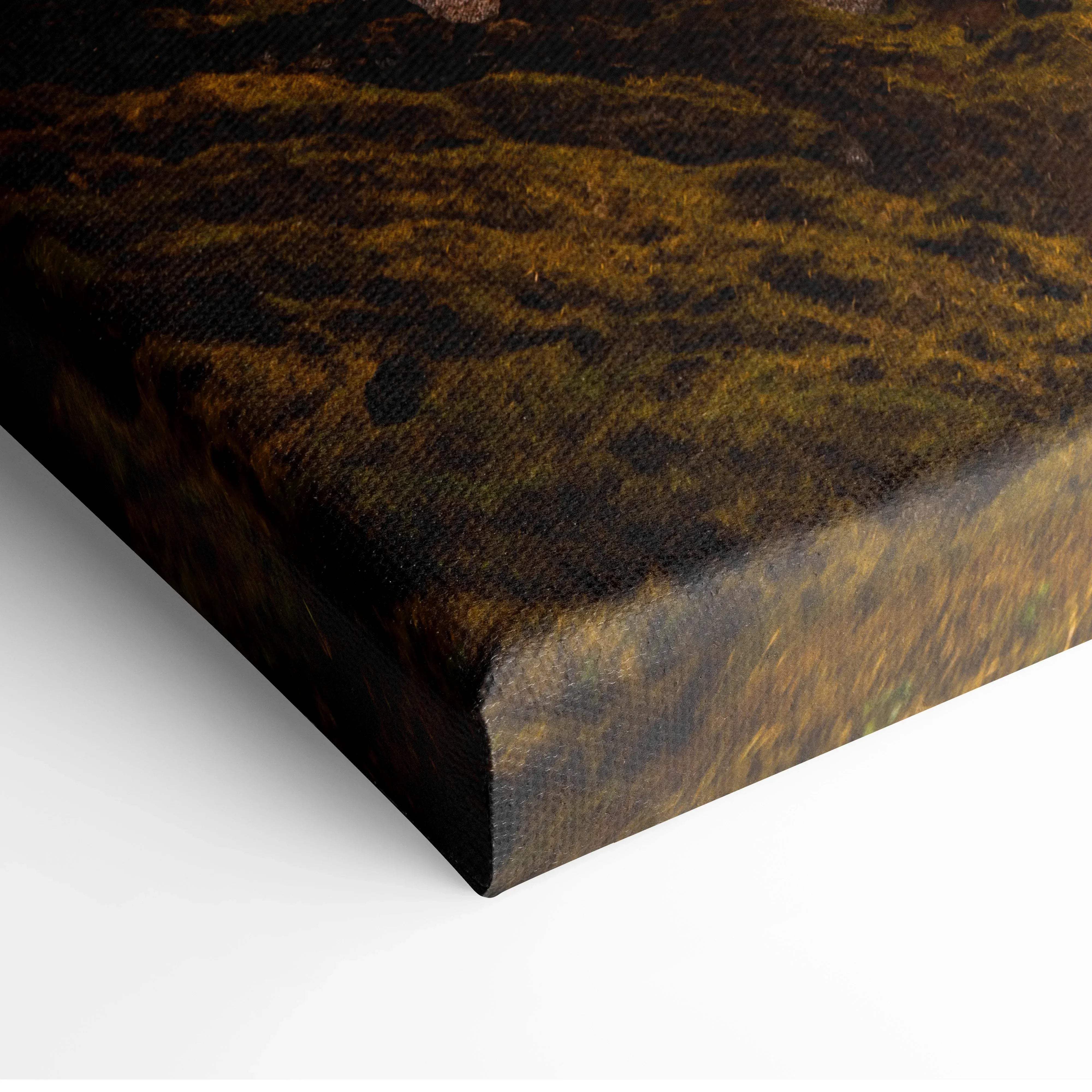Textured canvas print of an earthy iceland waterfall landscape in browns and golds for home decor high resolution