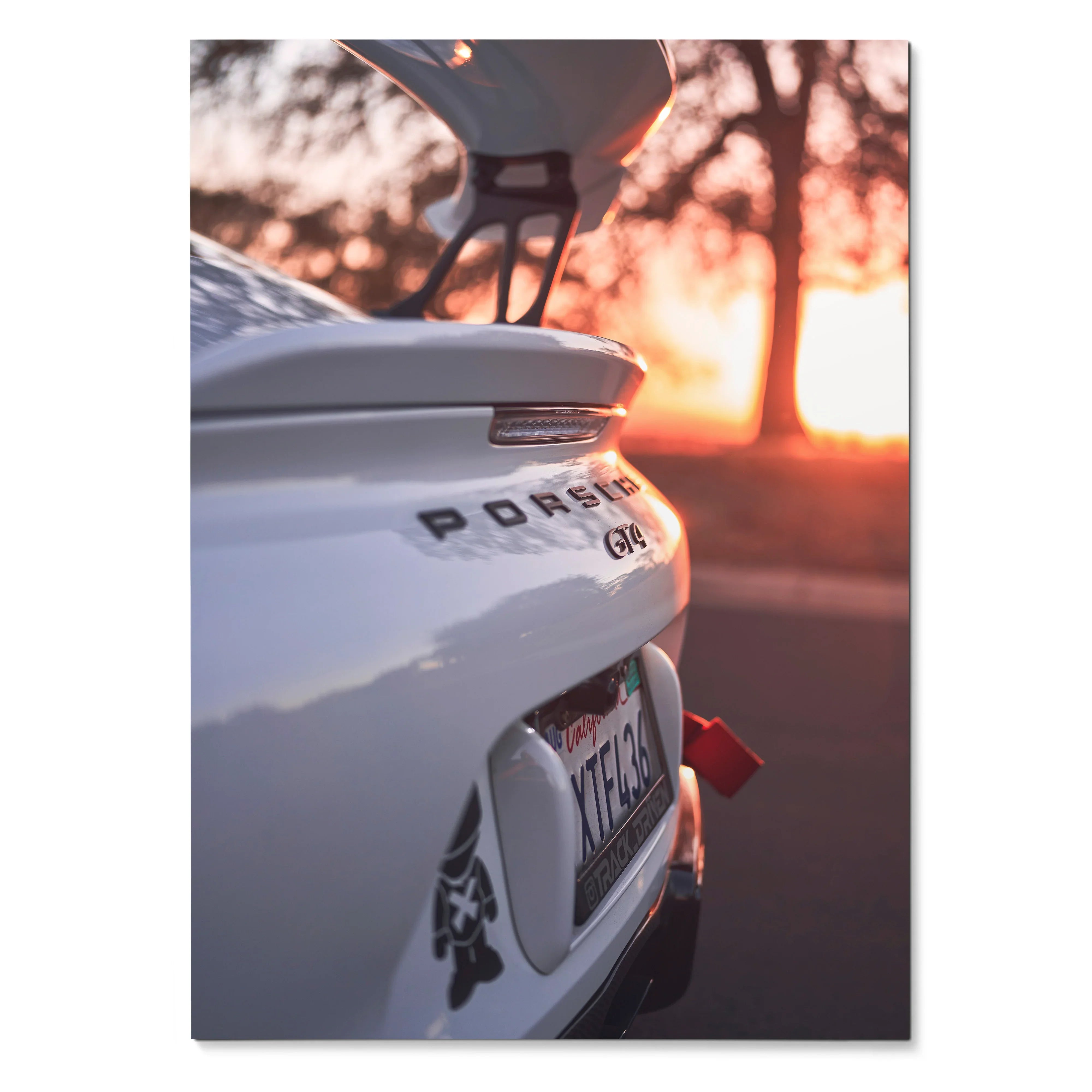 Porsche GT4 Clubman Edition rear view at sunset poster wall art.