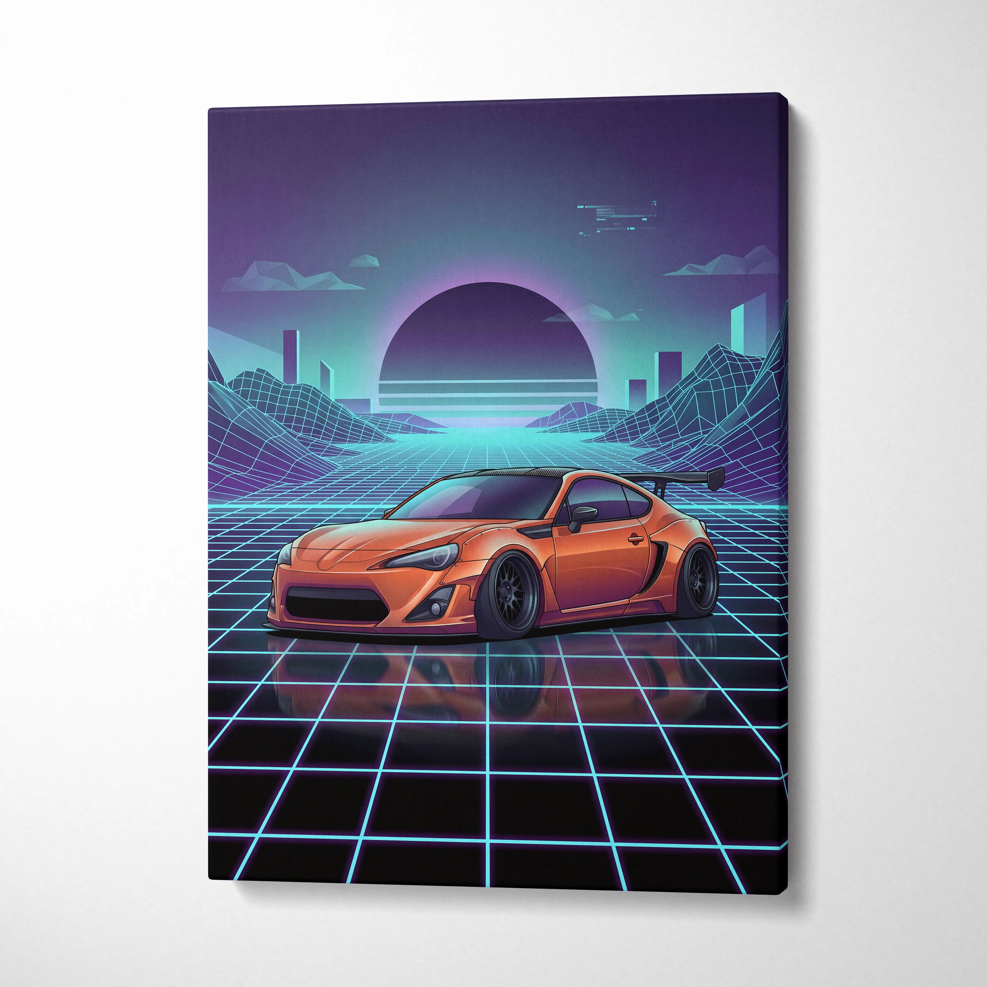 Toyota FT86 Widebody Inspired Neon Vaporwave Cityscape Canvas - Car Art Neon Pink Teal For Living Room Vaporwave Mood