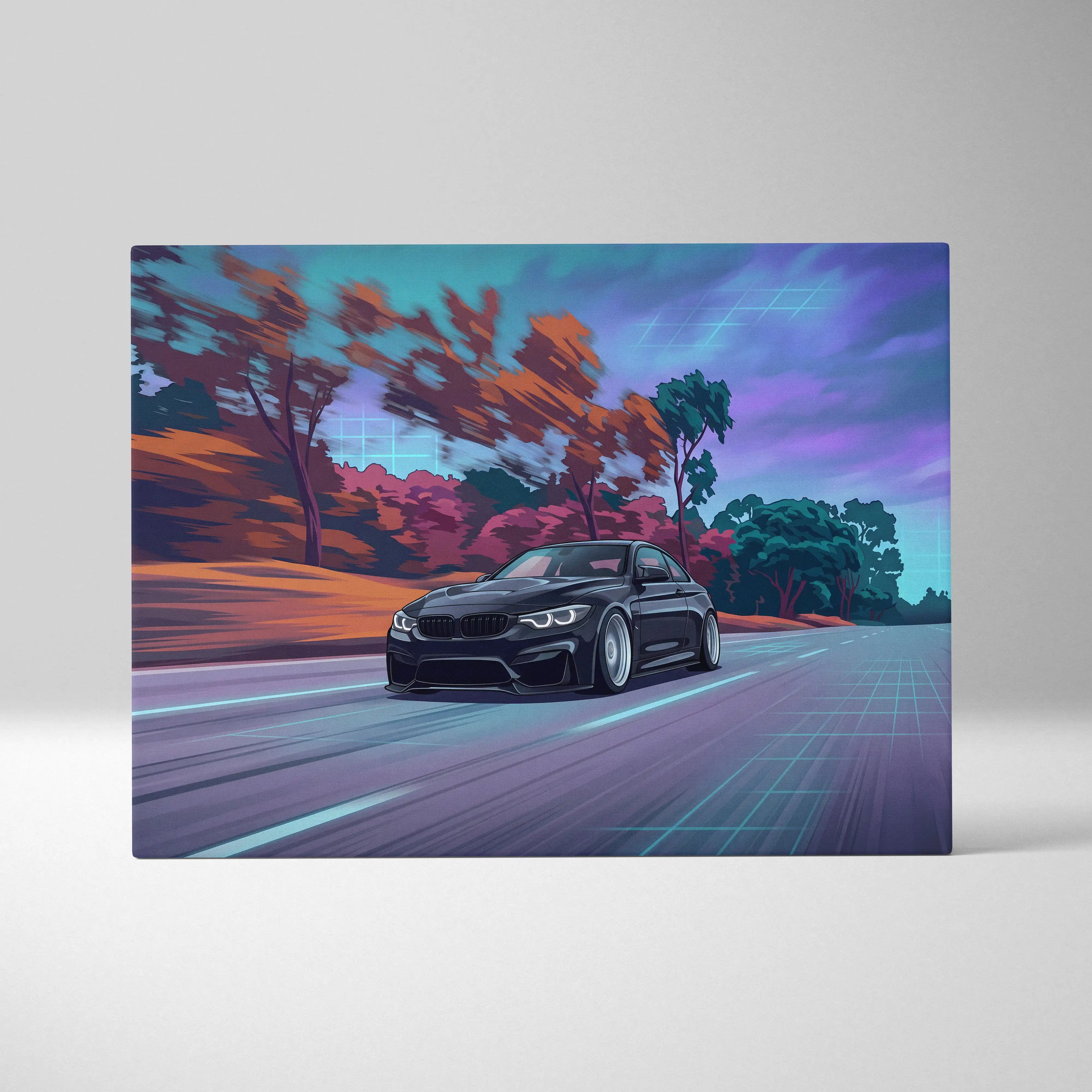 BMW M4 Inspired - Neon Vaporwave City Drive Vaporwave Car, Neon, Retro-Futurism Nostalgic Synthwave Canvas