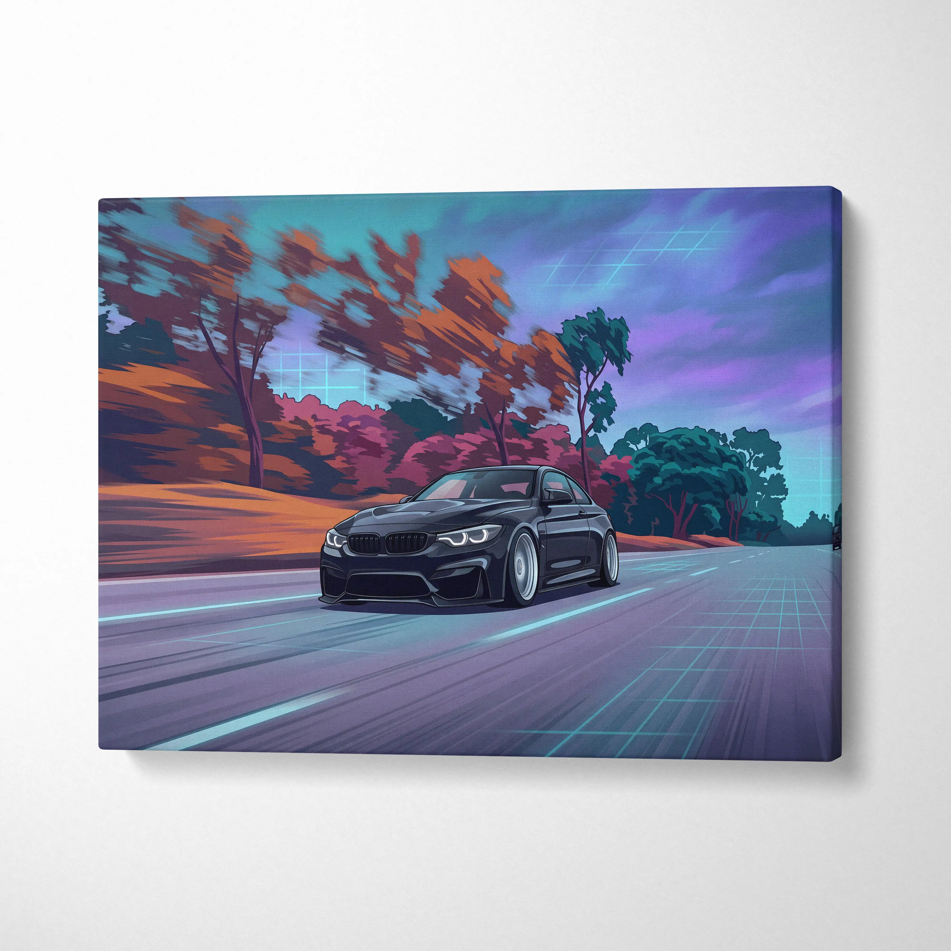 BMW M4 Inspired - Neon Vaporwave City Drive Vaporwave Car, Neon, Retro-Futurism Nostalgic Synthwave Canvas