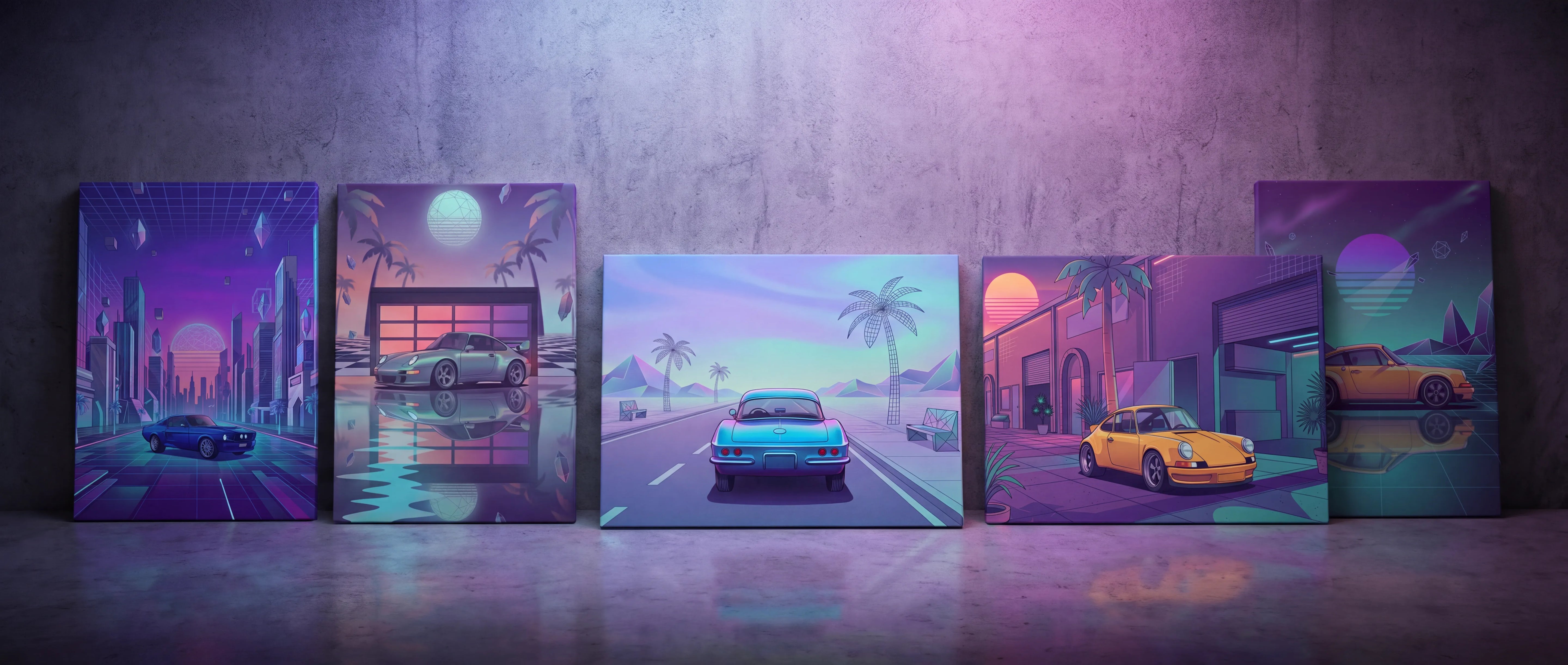 Vaporwave Classic Car Canvas Art Collection