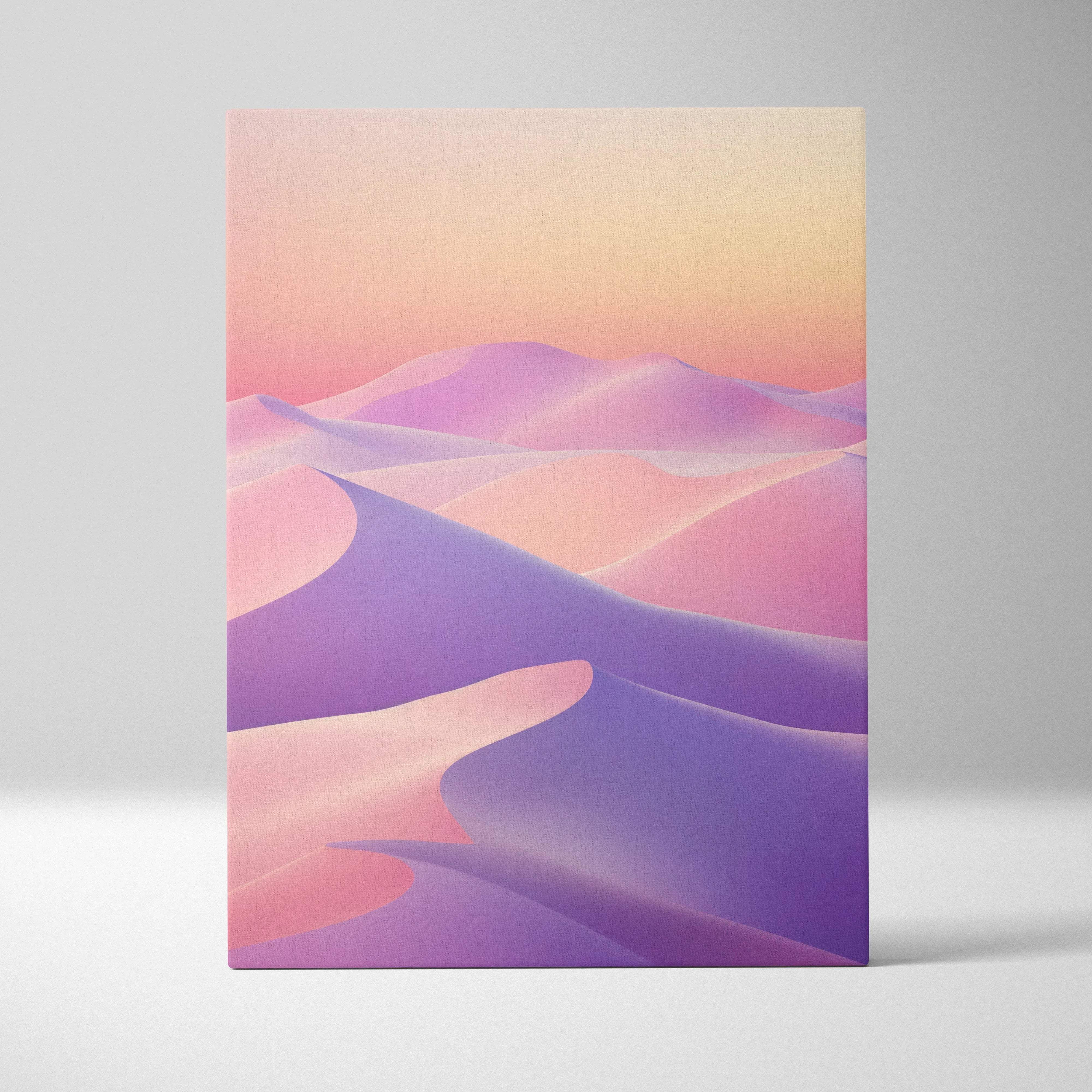 A rectangular canvas wall art featuring minimalist desert dunes in soft peach purple gradient for a serene decor