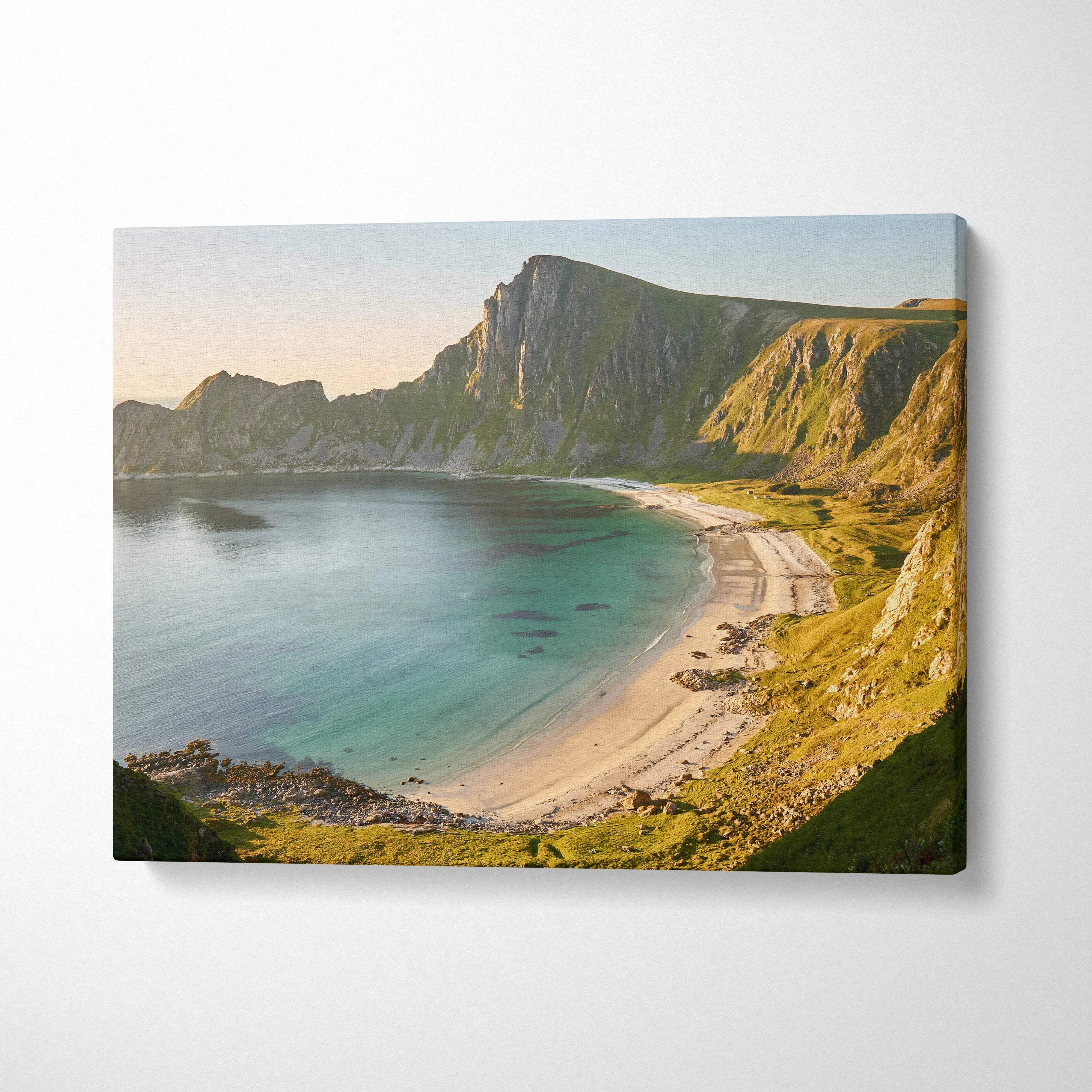 Canvas print of Hidden Beach Norway serene turquoise seascape