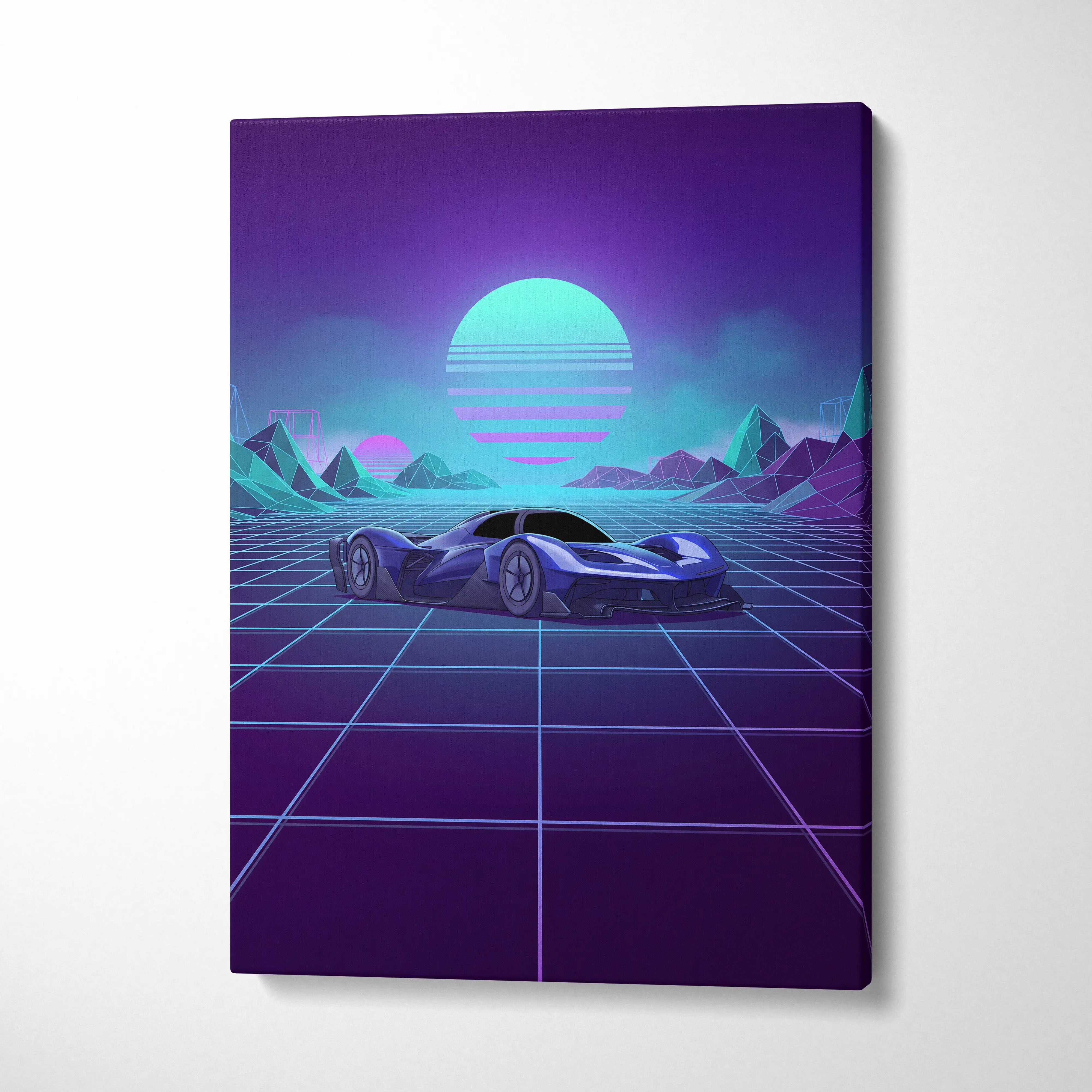 Red Bull RB17 Inspired Blue Purple Canvas Wall Art Vaporwave Hypercar Artwork Neon Grid Garage Decor Retro Futuristic Motorsport Print