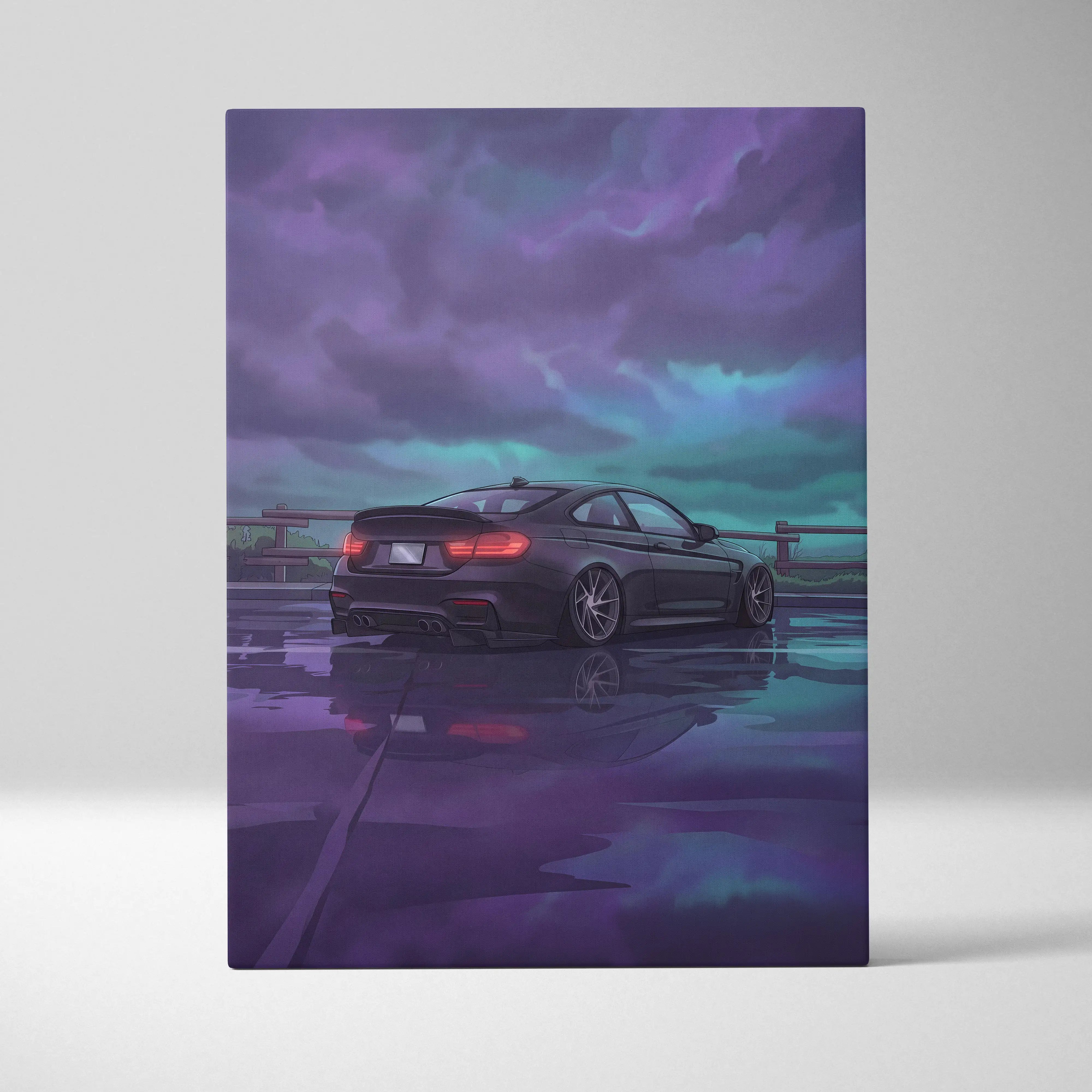 BMW M4 Inspired Vaporwave Car Canvas Neon - Car Purple Blue Neon Living Room Vaporwave Mood Nostalgic Dreamy Decor Modern Car Wall Art Canvas