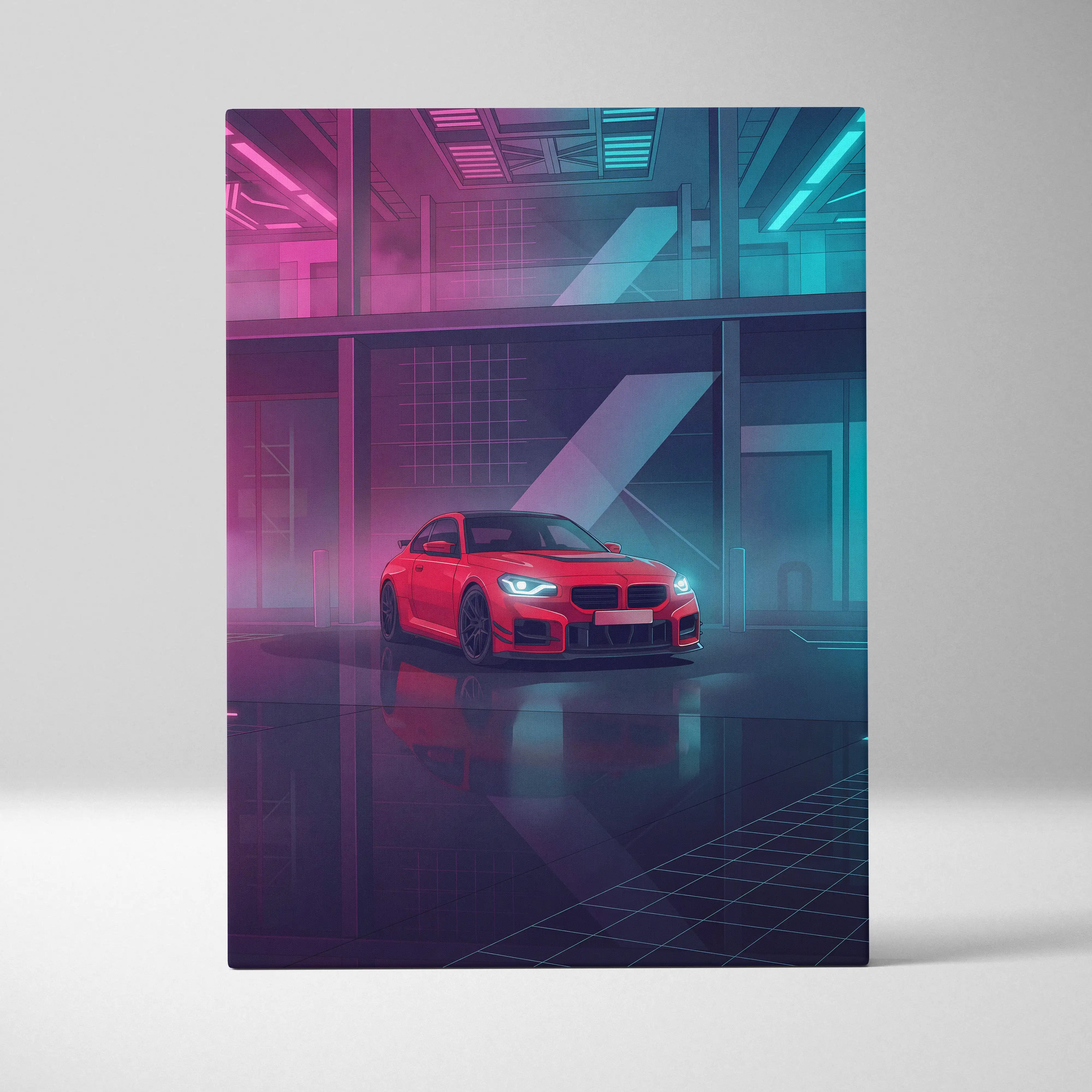 BMW M2 Inspired Neon Horizon Vaporwave Canvas - Car Art Pink Teal Living Room Vaporwave Nostalgic Neon Canvas Print