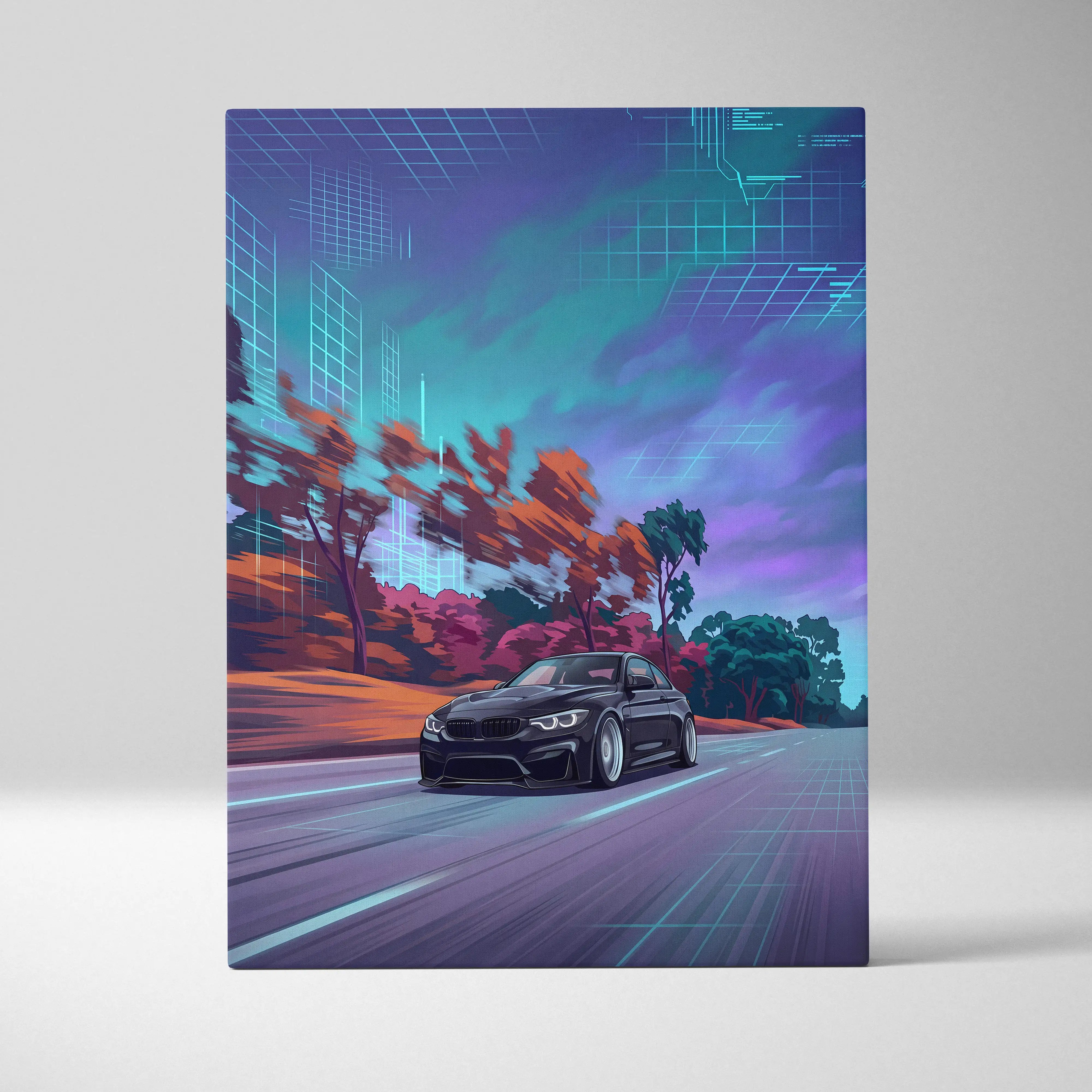 BMW M4 Inspired - Neon Vaporwave City Drive Vaporwave Car, Neon, Retro-Futurism Nostalgic Synthwave Canvas