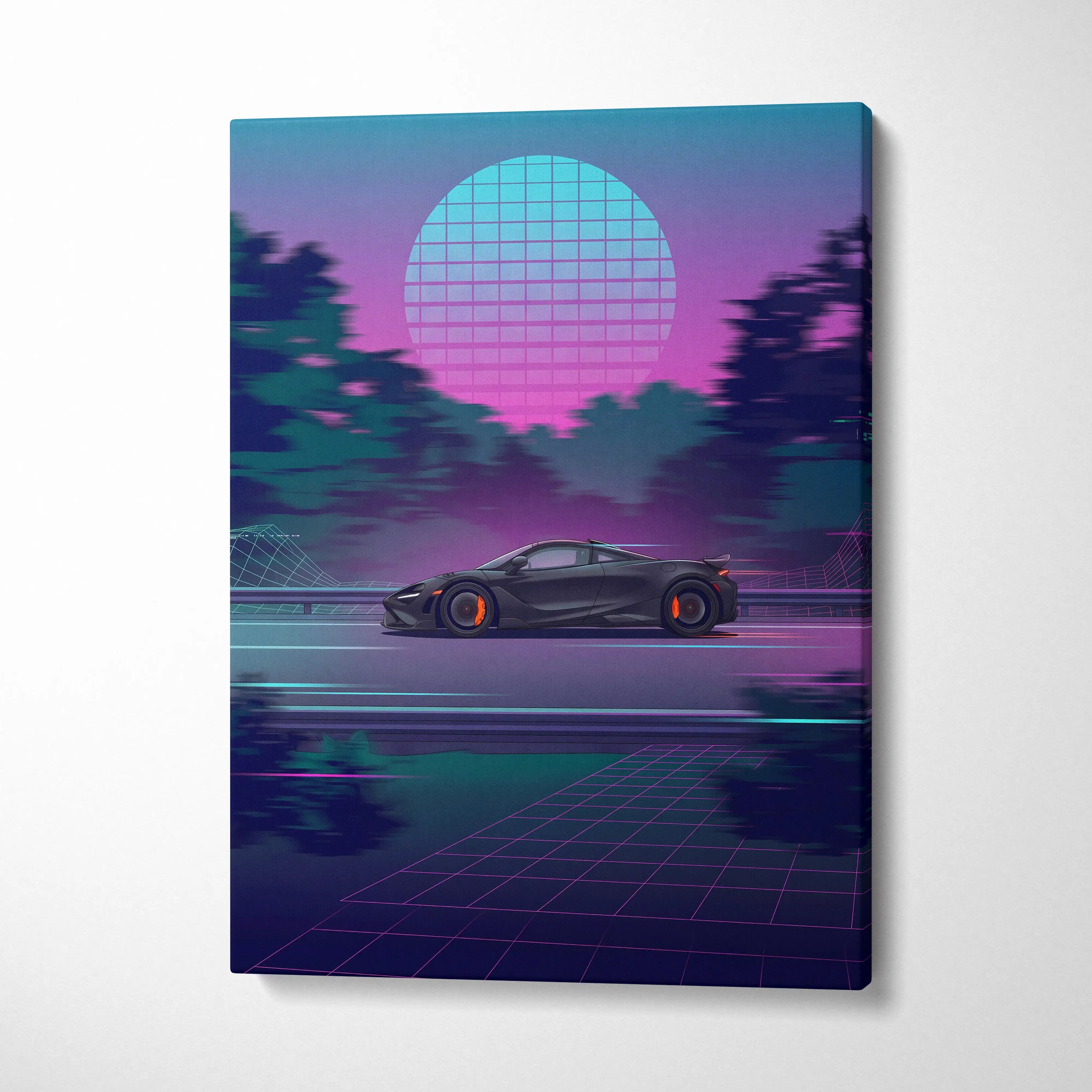 McLaren 765LT Neon Vaporwave Sunset Canvas - Vaporwave Car Art Neon Pink Teal Nostalgic Mood Synthwave Decor