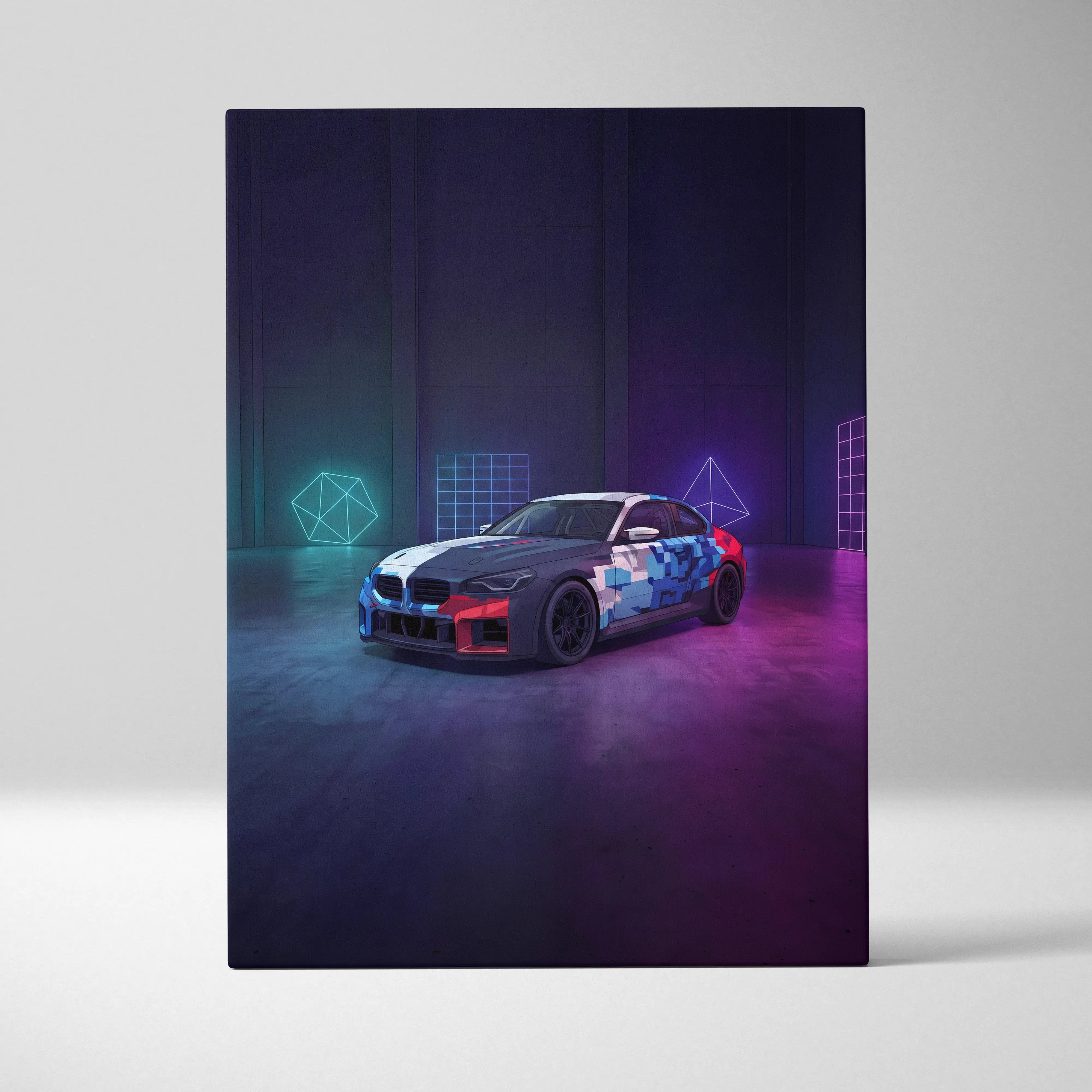 BMW M4 GT3 Inspired Vaporwave Car Canvas - Vaporwave Car Neon Colors Living Room Retro Futurism Nostalgic Mood Neon Wall Decor Canvas
