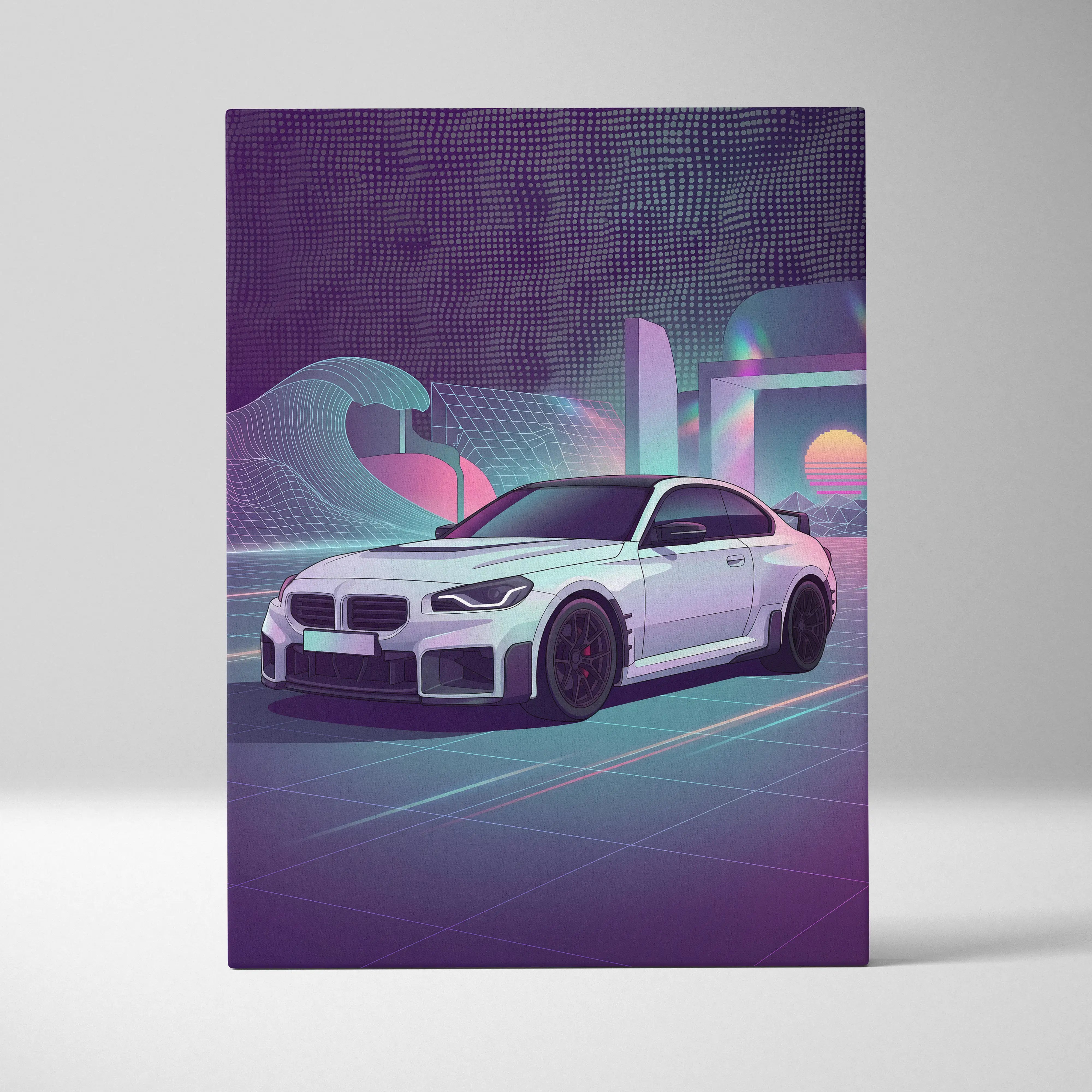 BMW M2 Inspired Car Canvas - Car Art Neon Pink Purple Blue Living Room Vaporwave Dreamy Mood Retro Futurism Wall Art Canvas