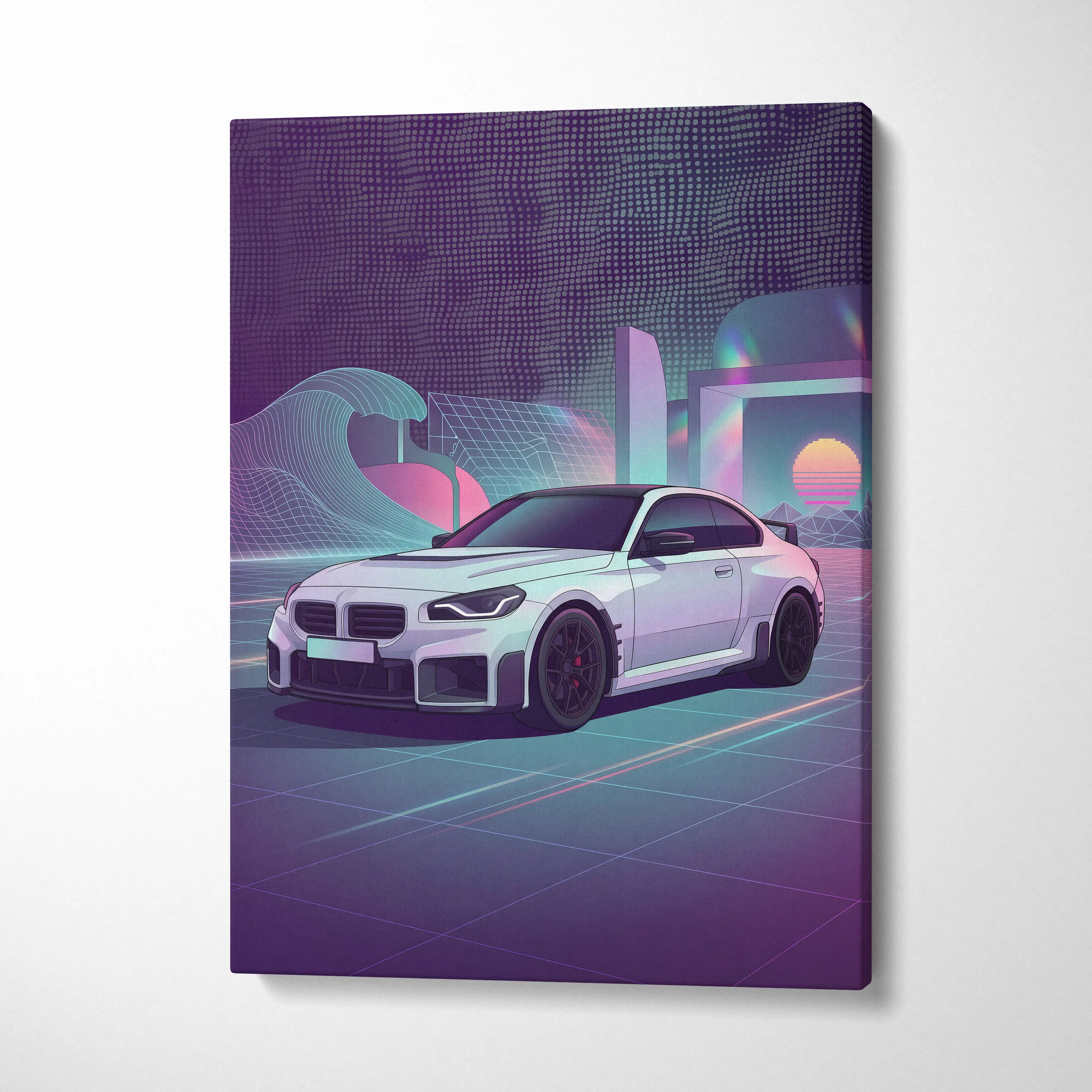 BMW M2 Inspired Car Canvas - Car Art Neon Pink Purple Blue Living Room Vaporwave Dreamy Mood Retro Futurism Wall Art Canvas
