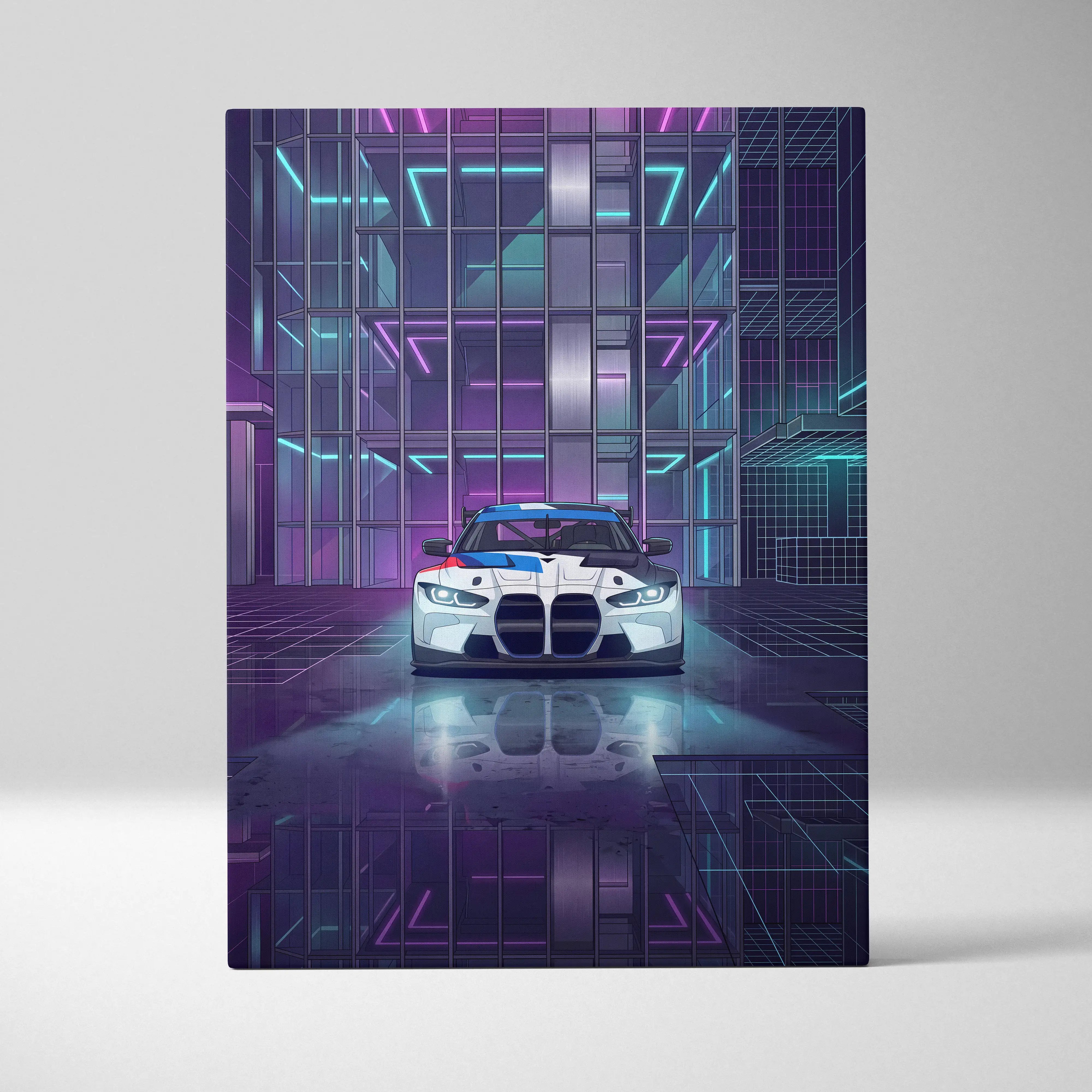 BMW M4 GT3 Inspired Vaporwave Art - Car Neon Pink Purple Blue Living Room Retro Futurism Energetic Neon Vaporwave Canvas