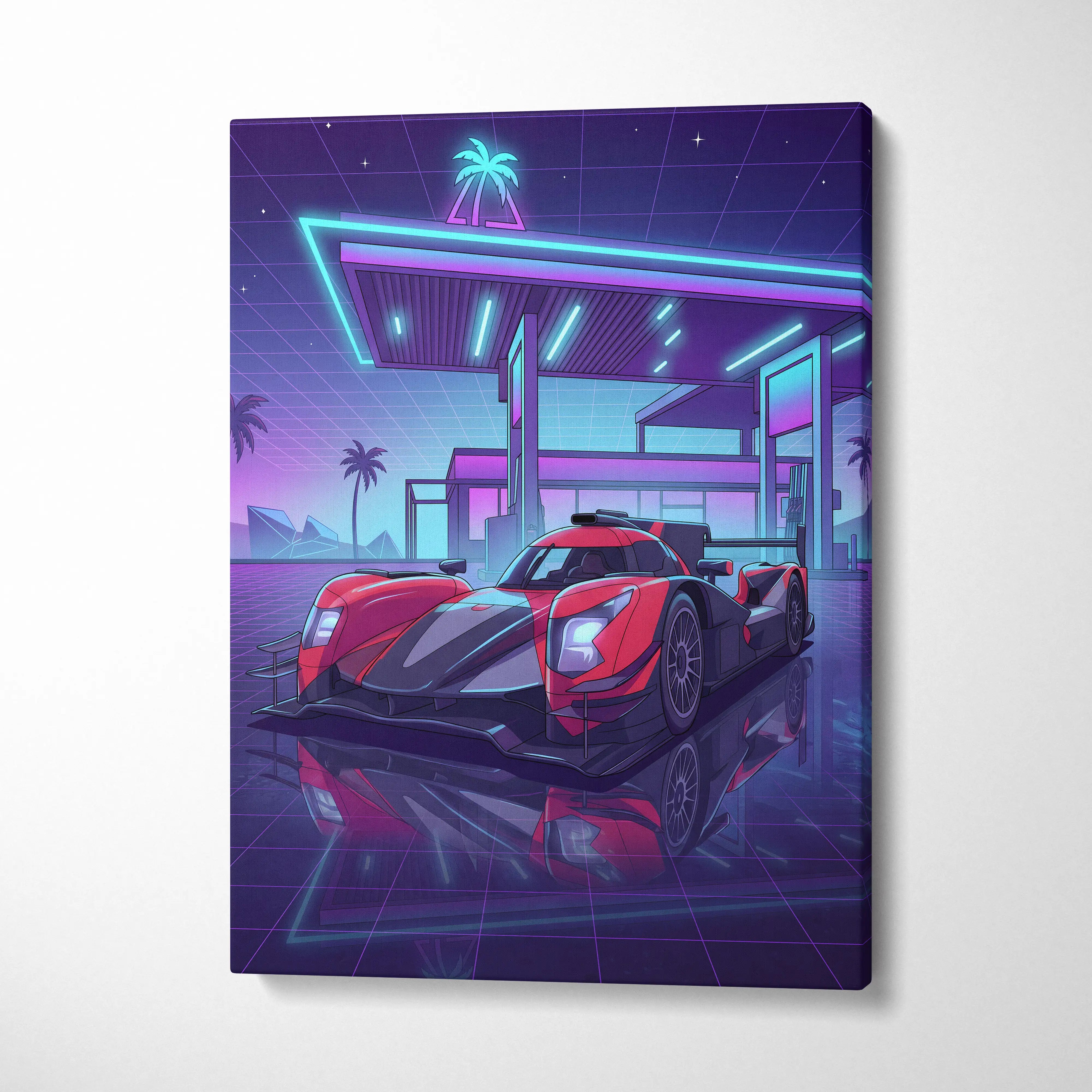 Aurus 01 Le Mans Inspired Vaporwave Car Canvas - Car Art Neon Pink Blue Living Room Vaporwave Nostalgic Retro Futurism Neon Car Art Canvas