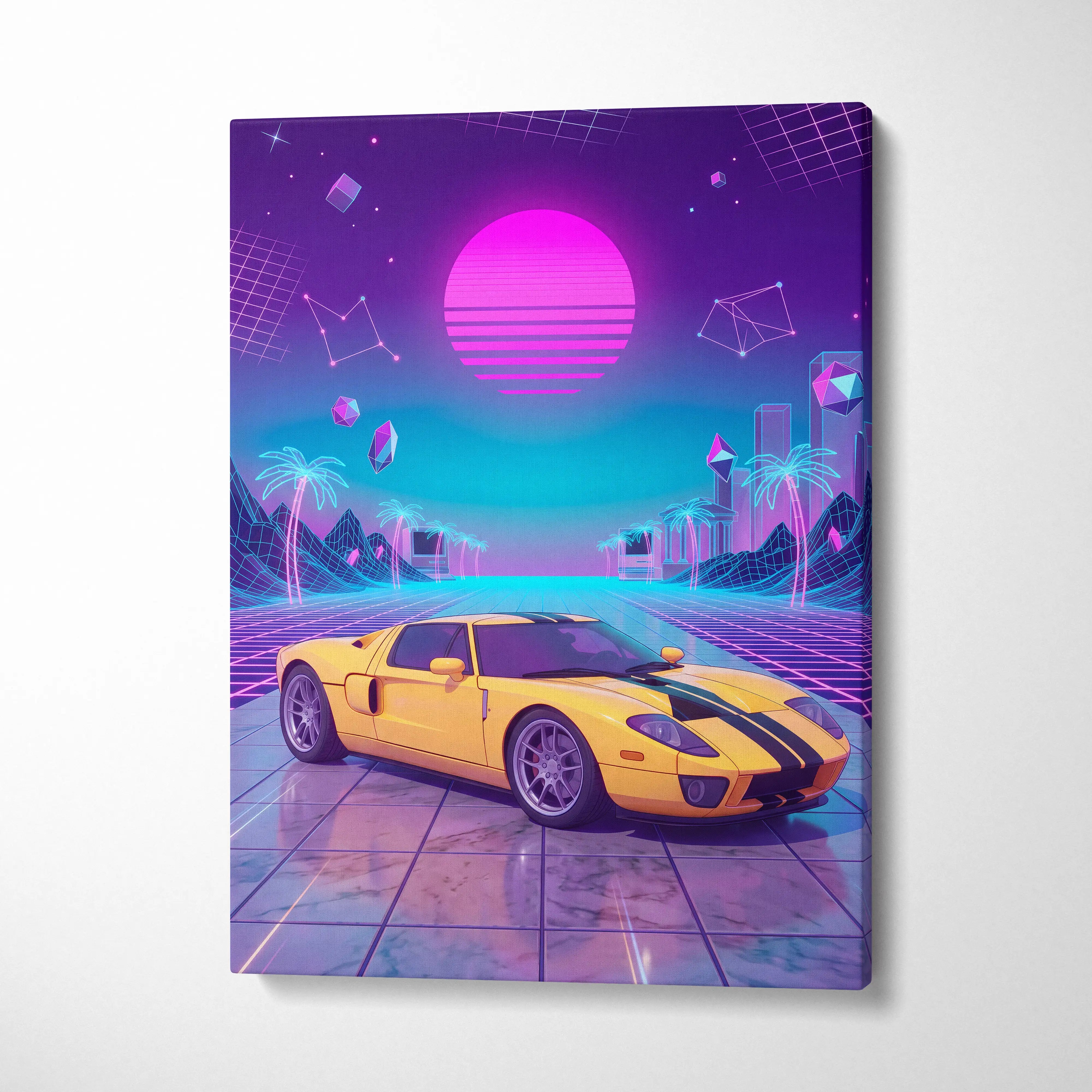Ford GT Inspired Vaporwave Canvas - Automotive Art Purple Pink Teal Living Room Vaporwave Mood Modern Retro