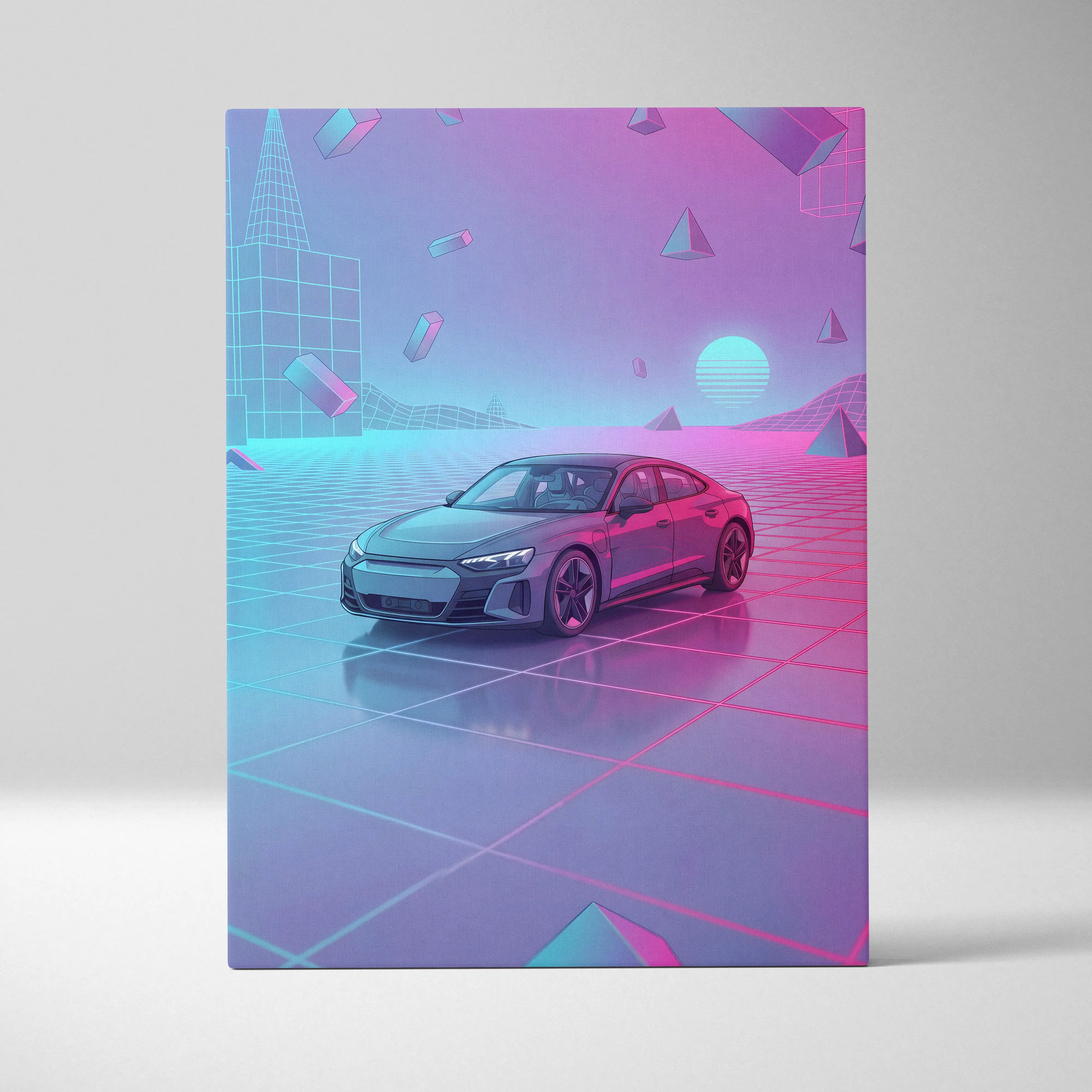 Audi RS E Tron GT Inspired Vaporwave Car Canvas - Vaporwave Car Neon Pink Living Room Retro Futurism Dreamy Mood, Car Wall Art, Canvas Print