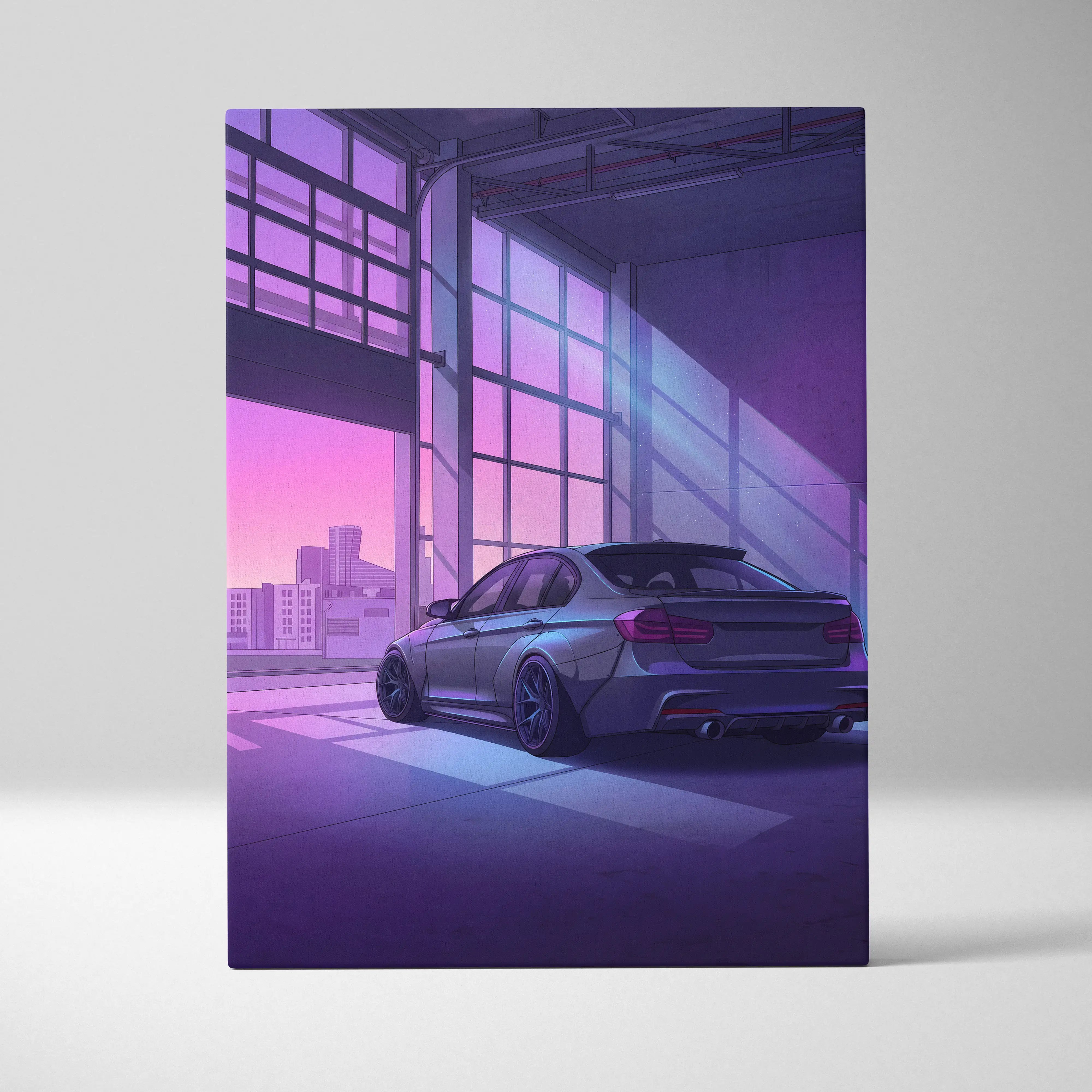 BMW M3 Inspired Vaporwave Car Canvas - Car Artwork Purple Neon Living Room Vaporwave Dreamy Nostalgic Mood Retro Modern Wall Art
