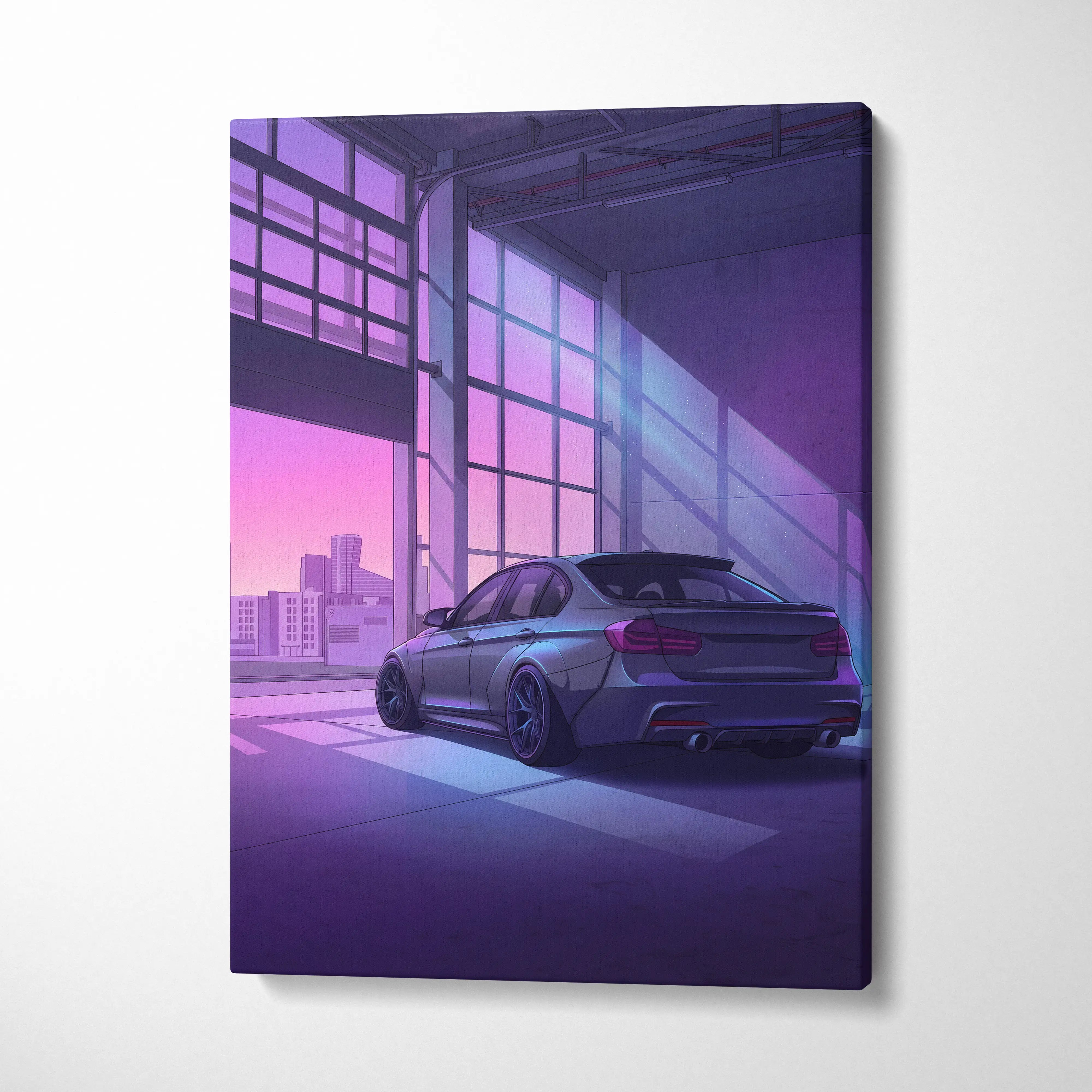 BMW M3 Inspired Vaporwave Car Canvas - Car Artwork Purple Neon Living Room Vaporwave Dreamy Nostalgic Mood Retro Modern Wall Art