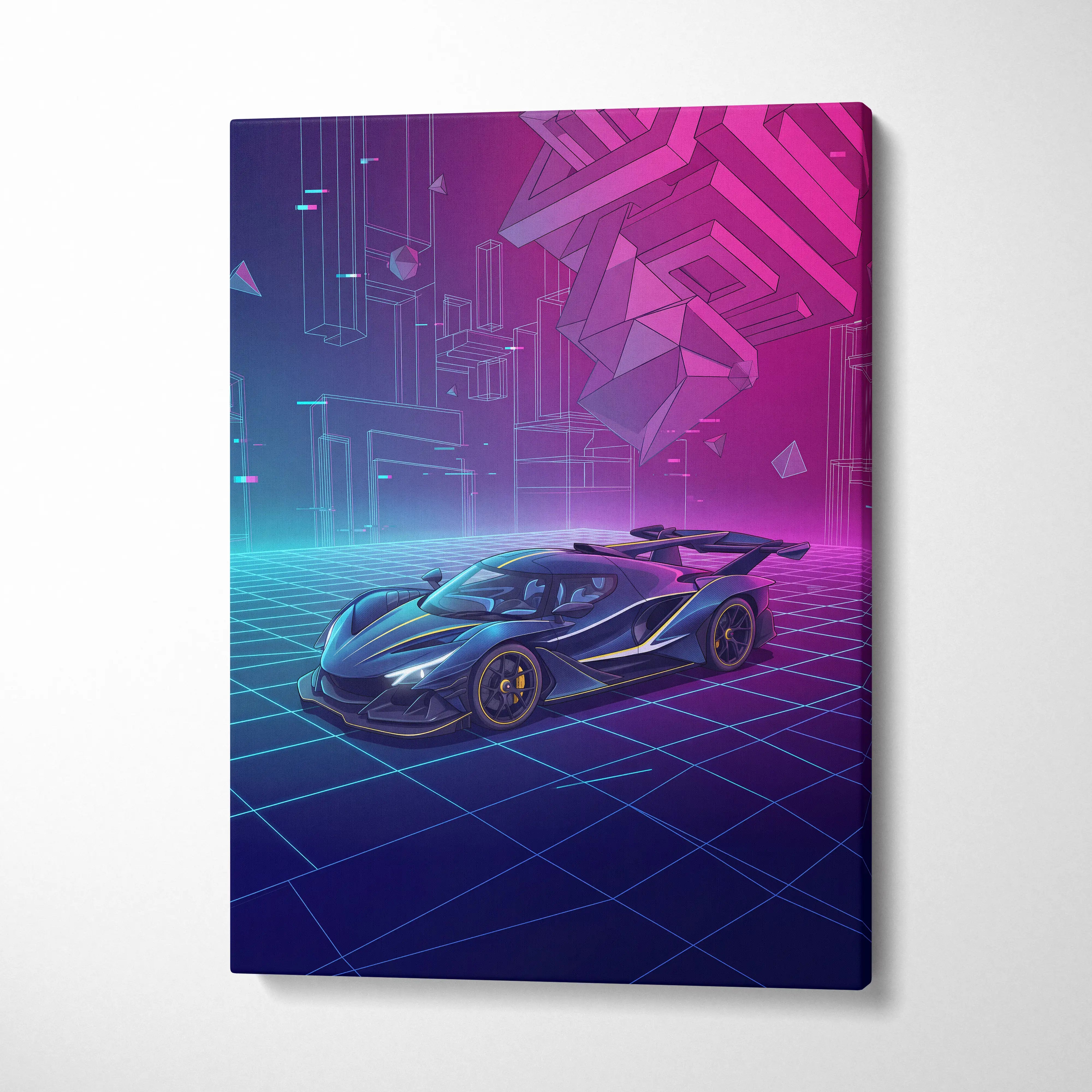 Apollo Intensa Inspired Hypercar Vaporwave Canvas - Car Neon Pink Purple Blue Canvas Print Living Room Vaporwave Retro-Futurism