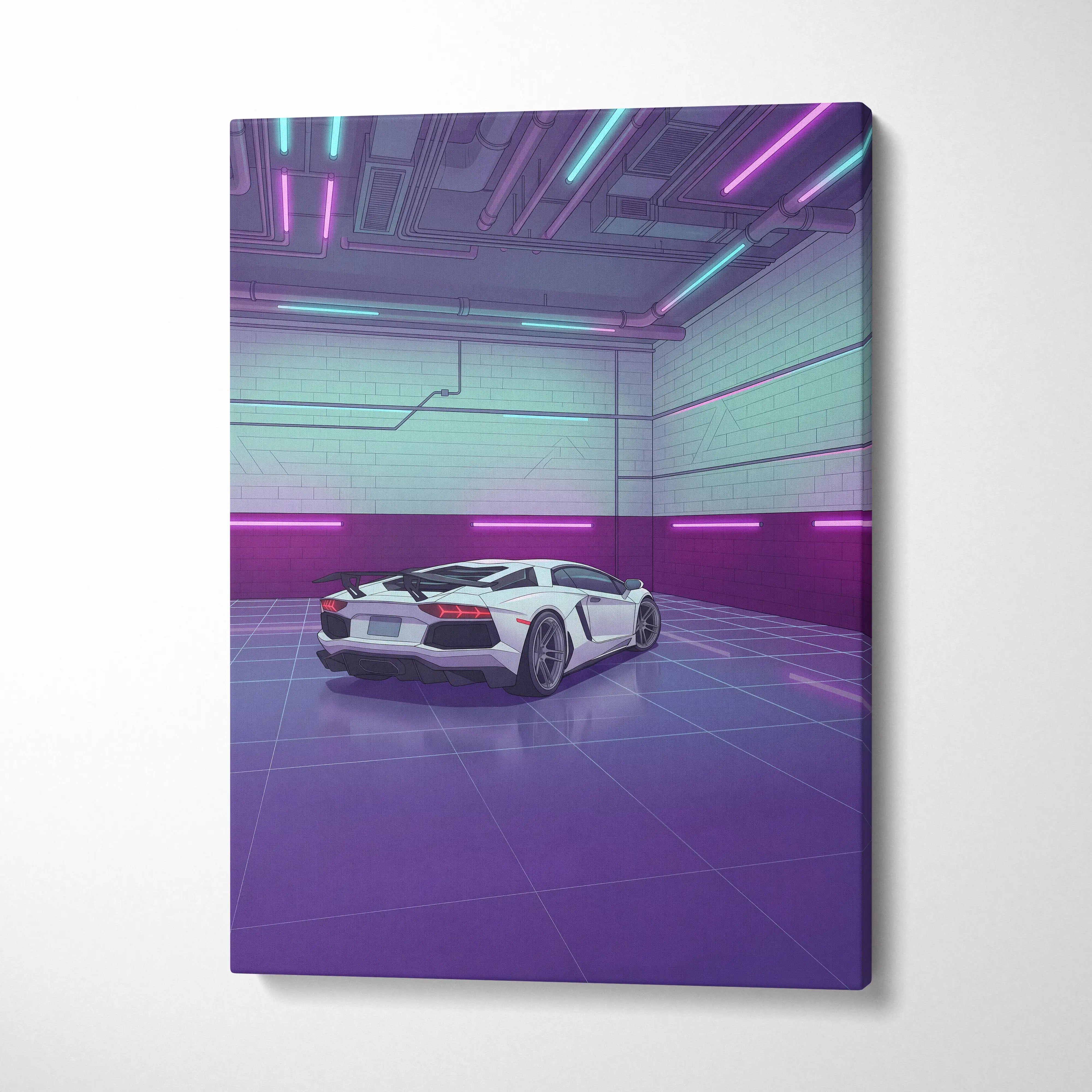 Lamborghini Aventador SVJ Inspired Vaporwave Canvas - Car Artwork Purple Teal Neon Living Room Vaporwave Mood Nostalgia Neon Retro Canvas Print