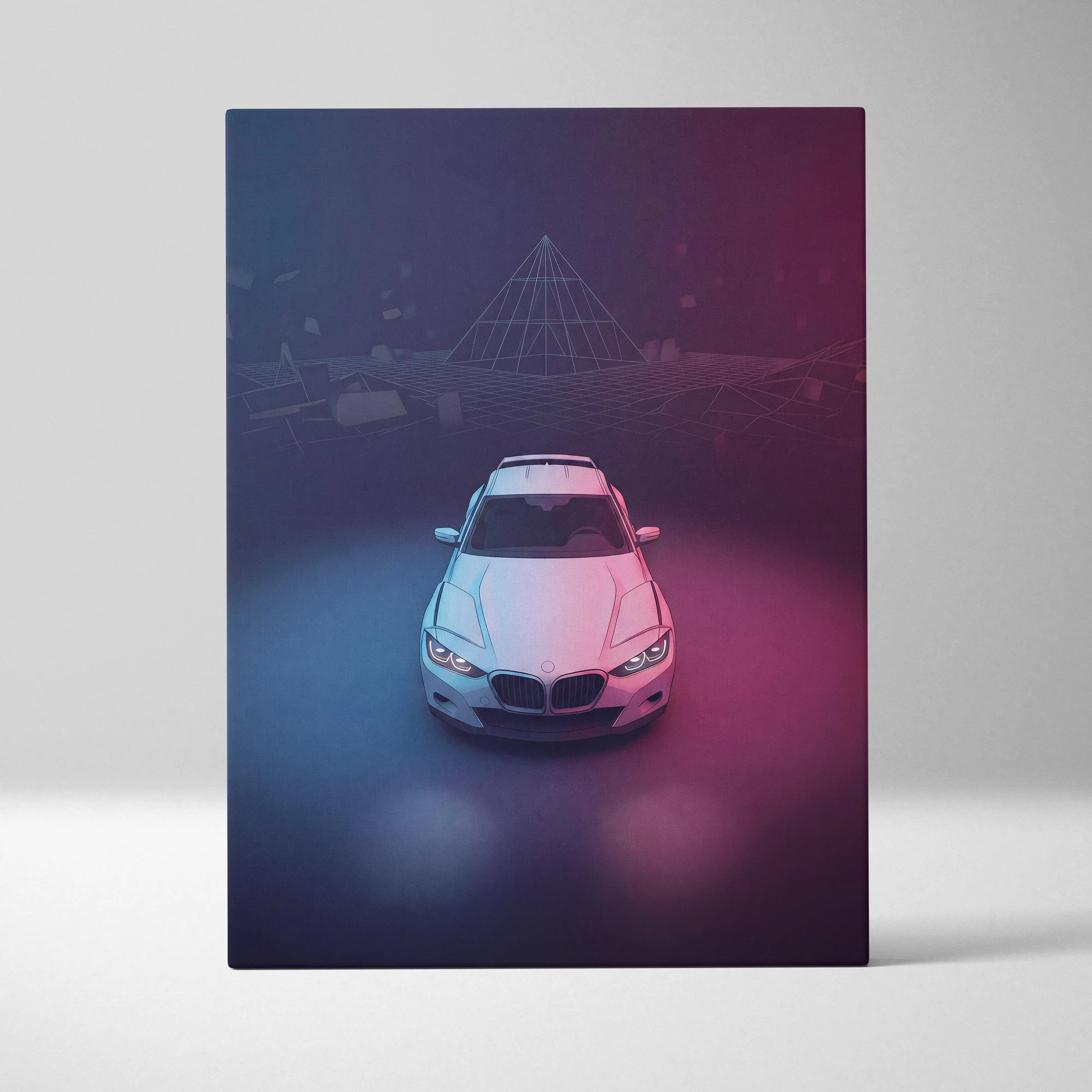 BMW CLS Inspired Vaporwave Car Canvas - Car Neon Pink Purple Blue Living Vaporwave Nostalgic Mood Neon Retro Futurism Canvas