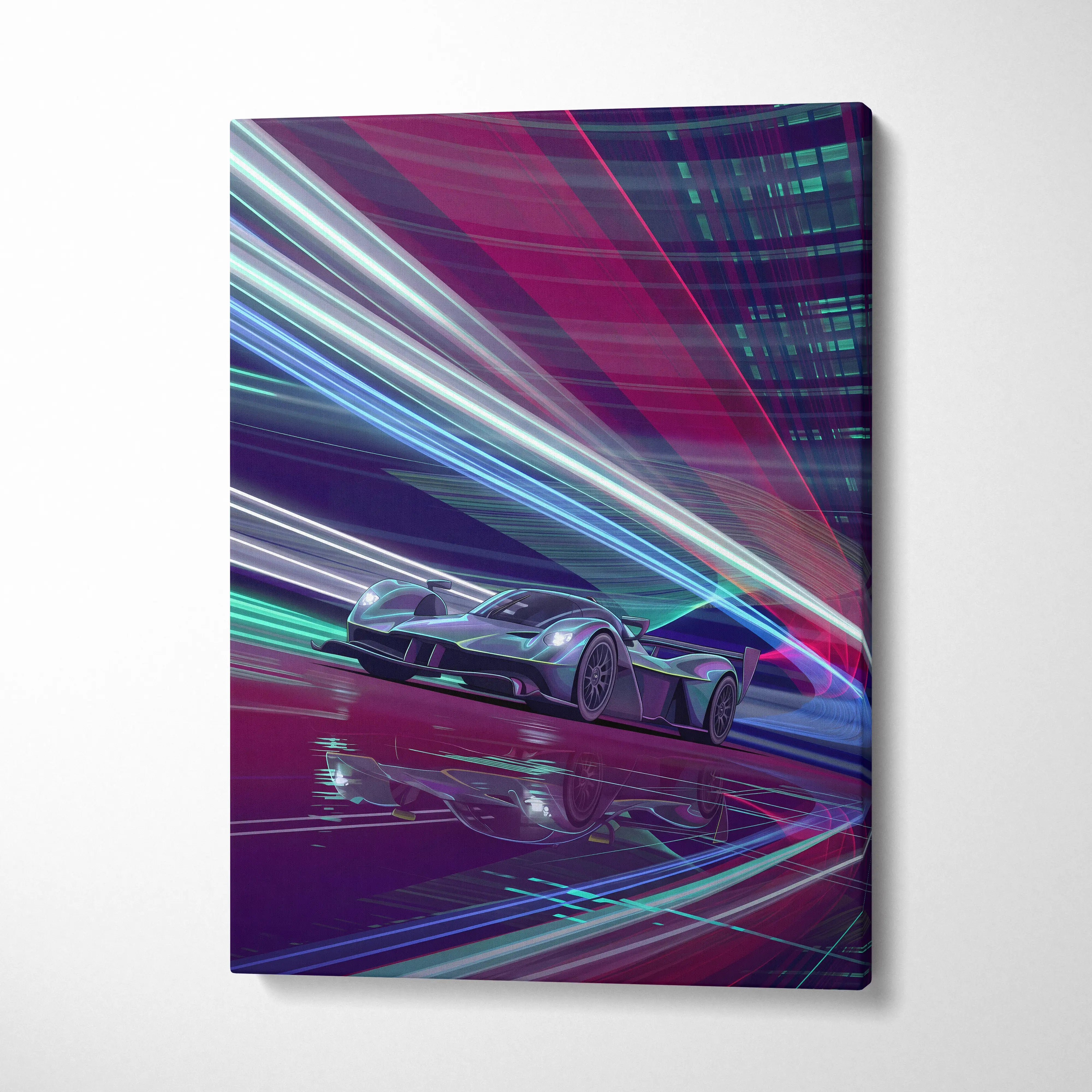 Aston Martin Valkyrie Inspired Canvas Art - Car Artwork Neon Pink Cyan Living Retrofuturism Energetic Vaporwave Wall Art Canvas Print