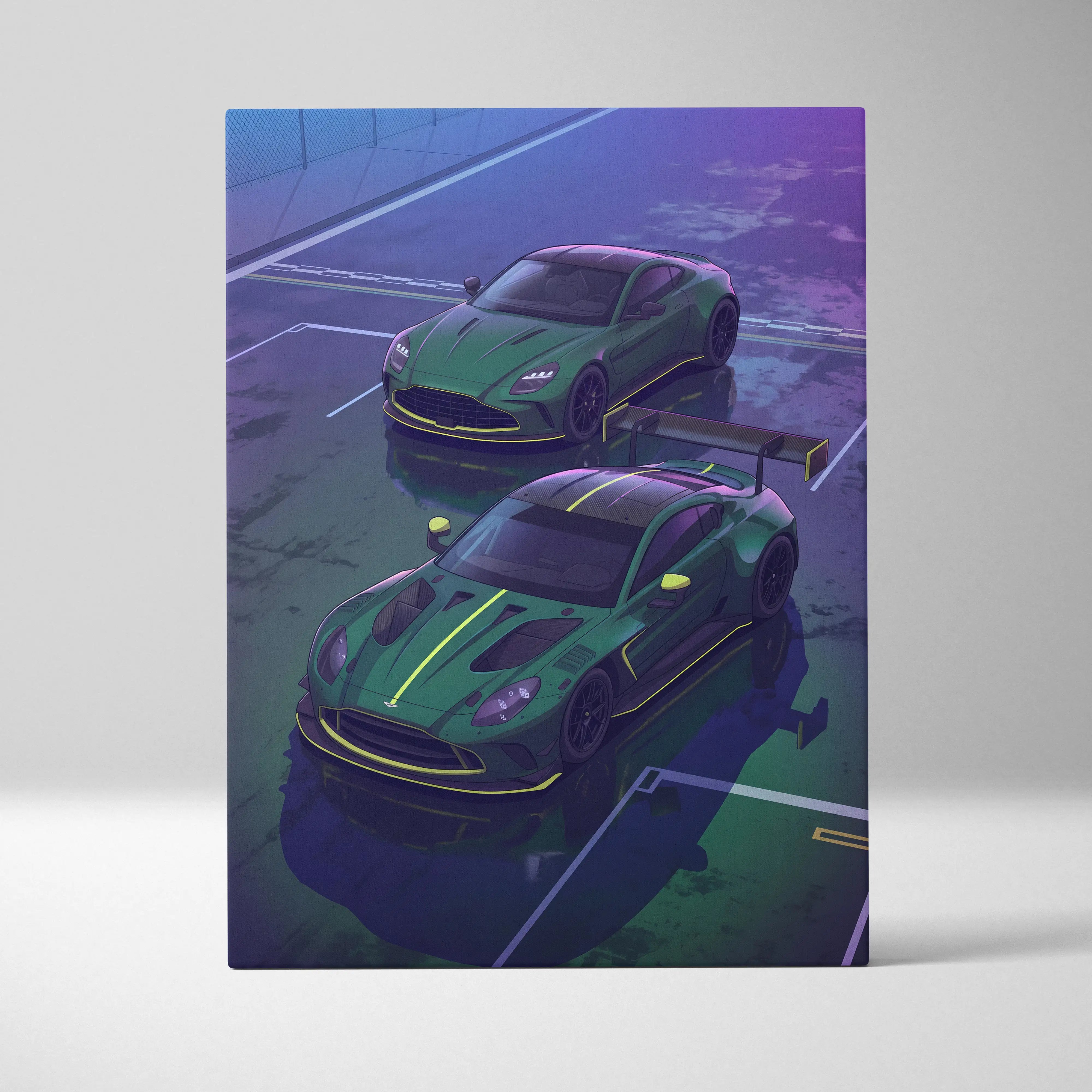 Aston Martin Vantage GT3 Inspired Vaporwave Canvas - Car Neon Pink Blue Living Room Vaporwave Nostalgic Dreamy Synthwave Decor Neon Car Poster
