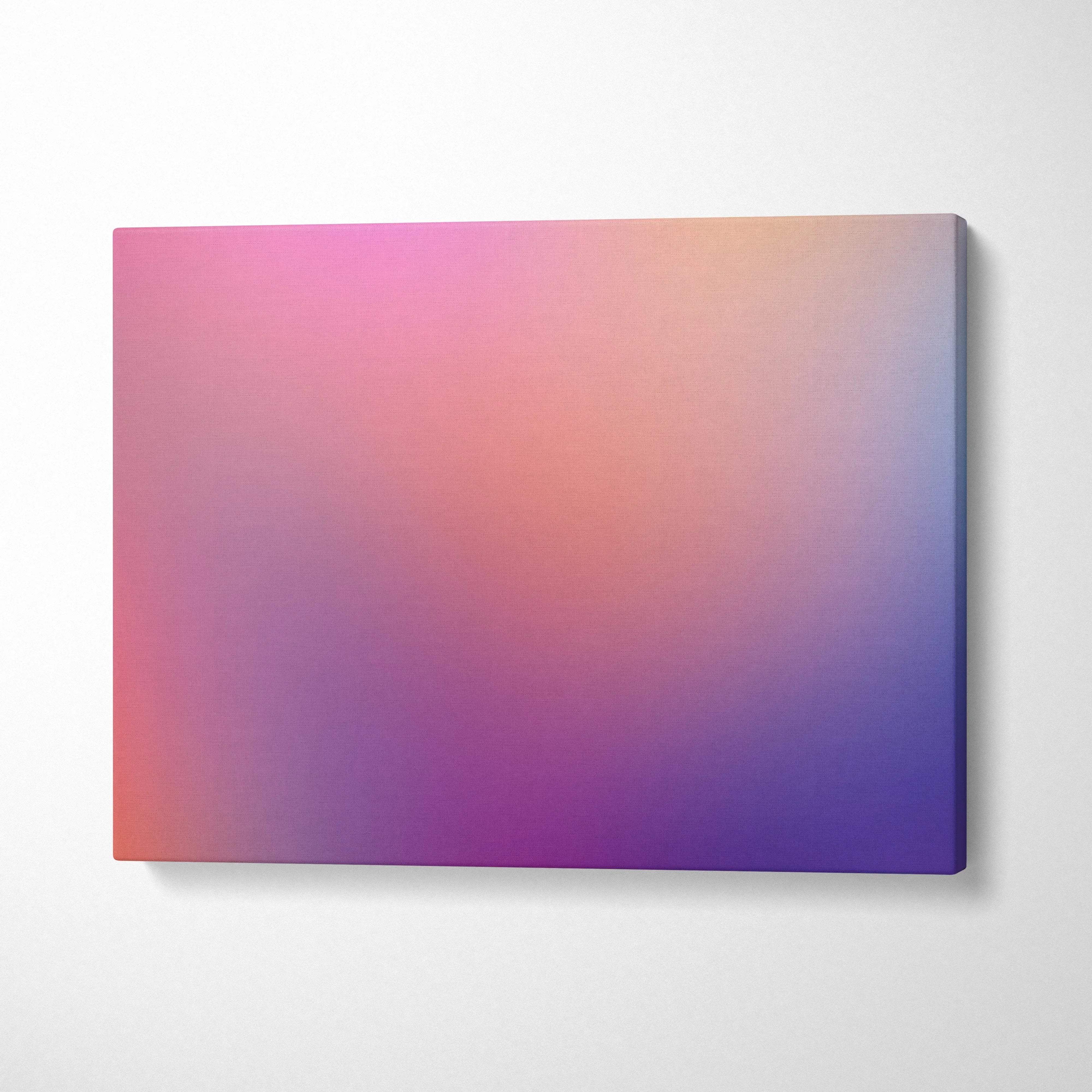 Modern abstract gradient canvas wall art featuring a smooth pink to deep purple sunset color transition
