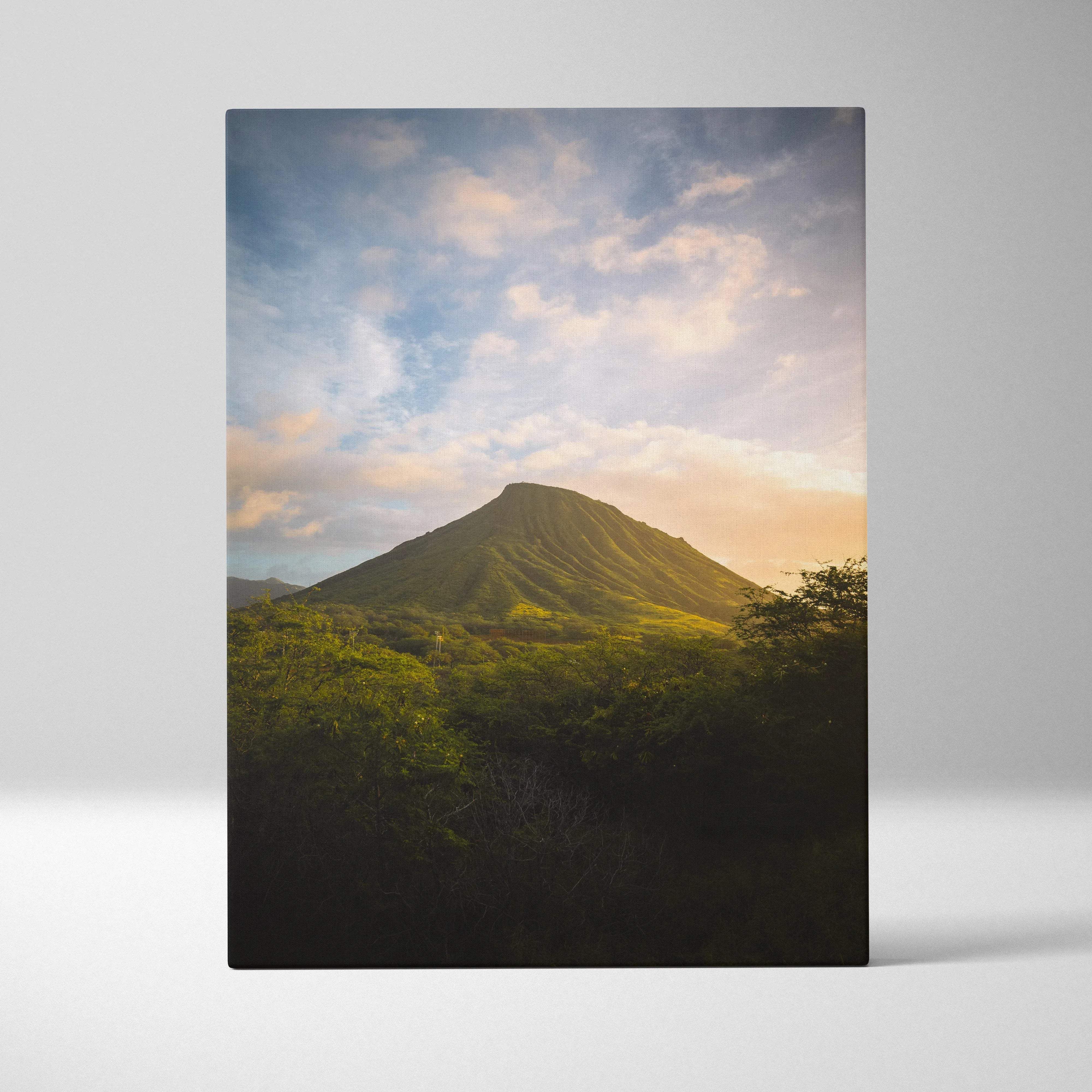 Golden Hour Hawaii lone green volcano cone canvas wall art