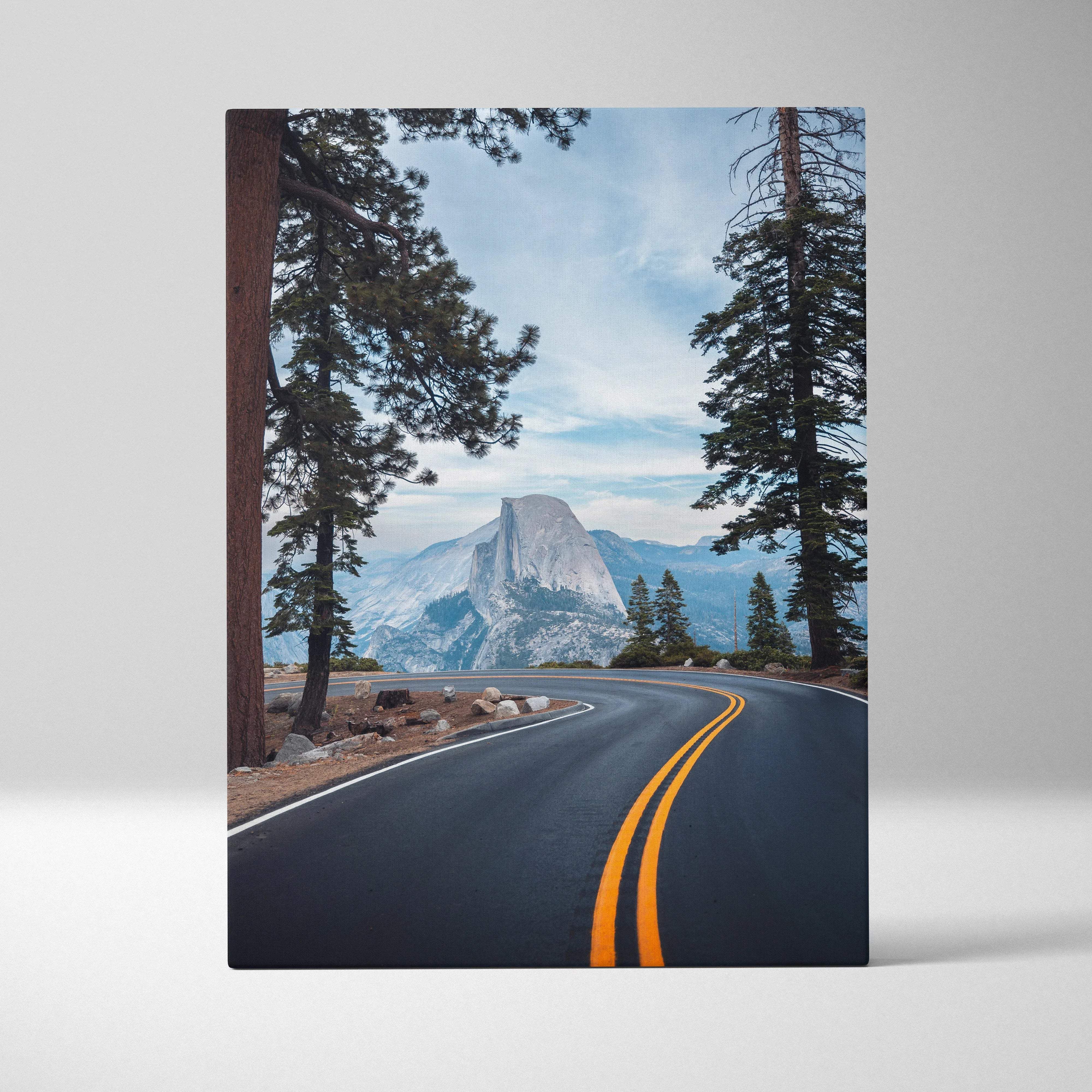 Winding road to Half Dome Yosemite canvas art in cool blues grays