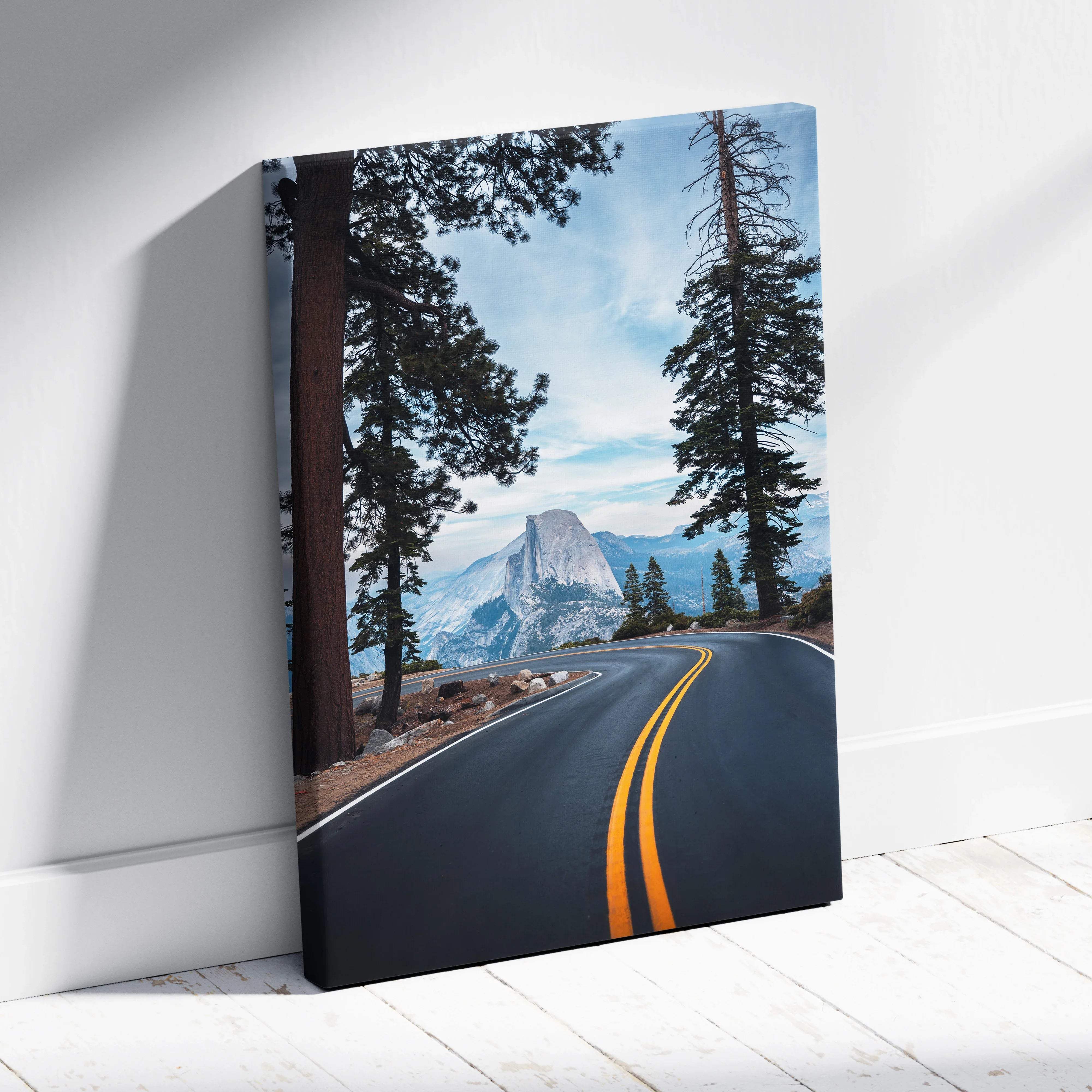 Framed Winding Road to Half Dome Yosemite Canvas in Cool Blues Grays