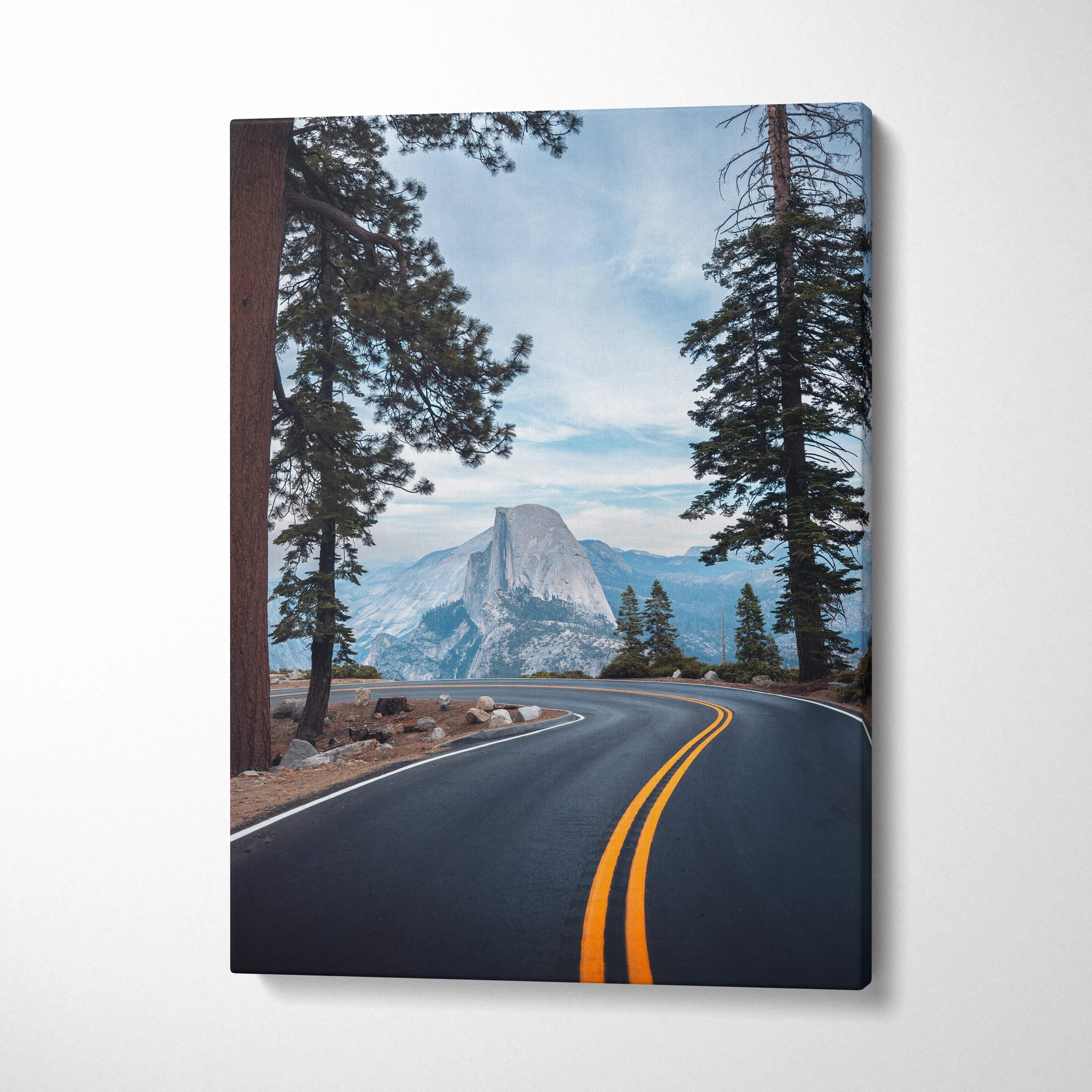 Winding road to Half Dome Yosemite in cool blues grays canvas print