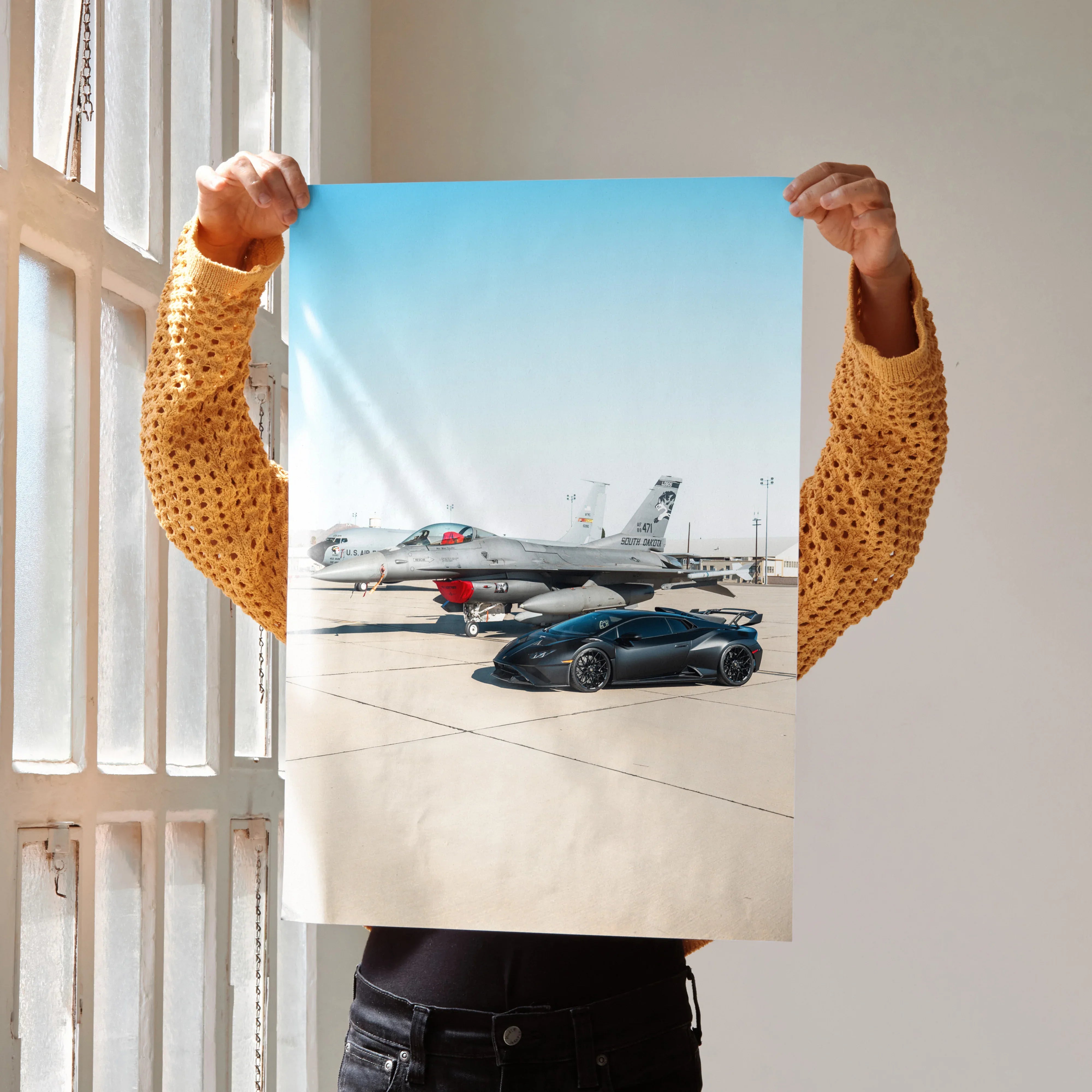Lamborghini Huracan STO parked on runway in high-resolution automotive poster wall art.
