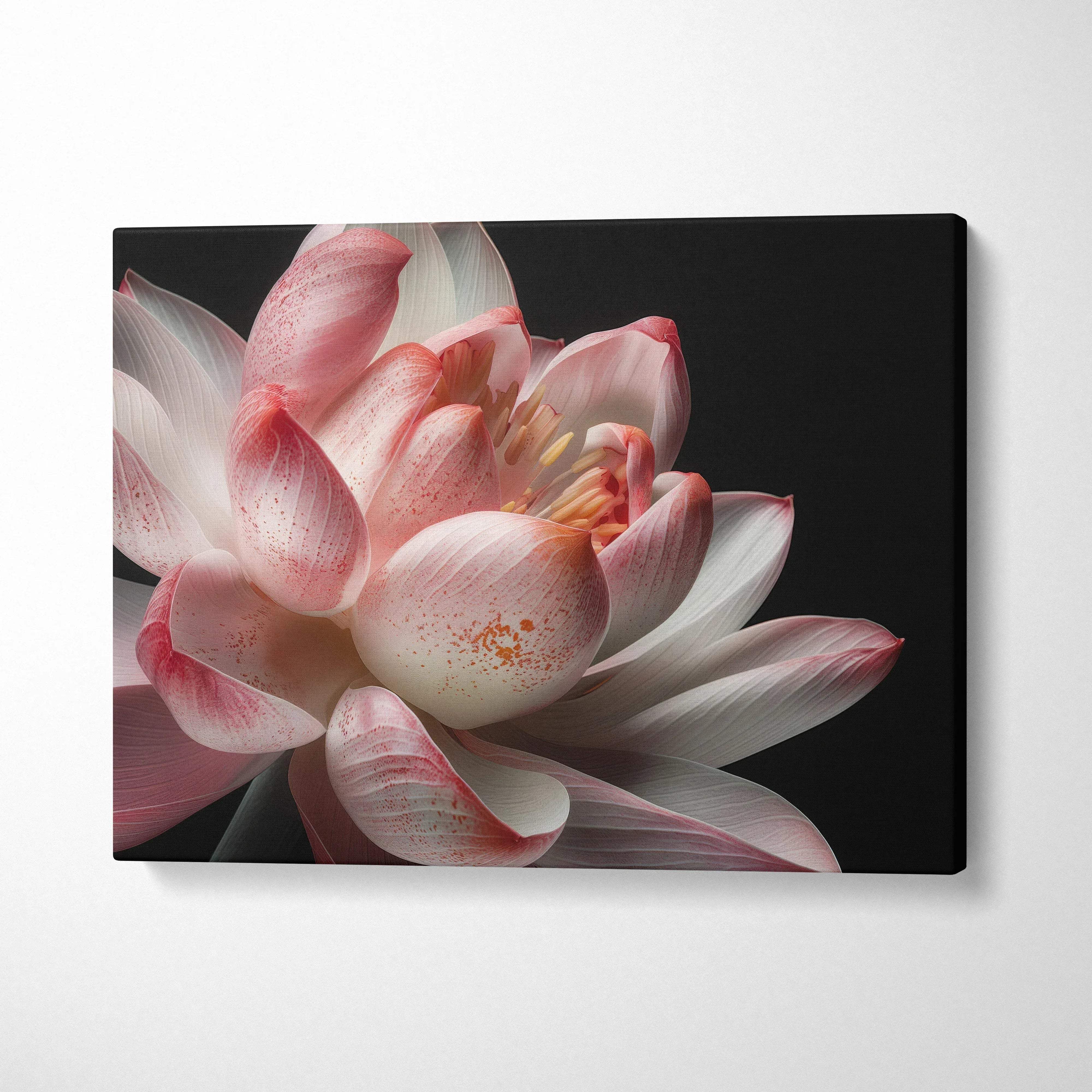 Pink cherry blossom close-up on black background canvas wall art decor.