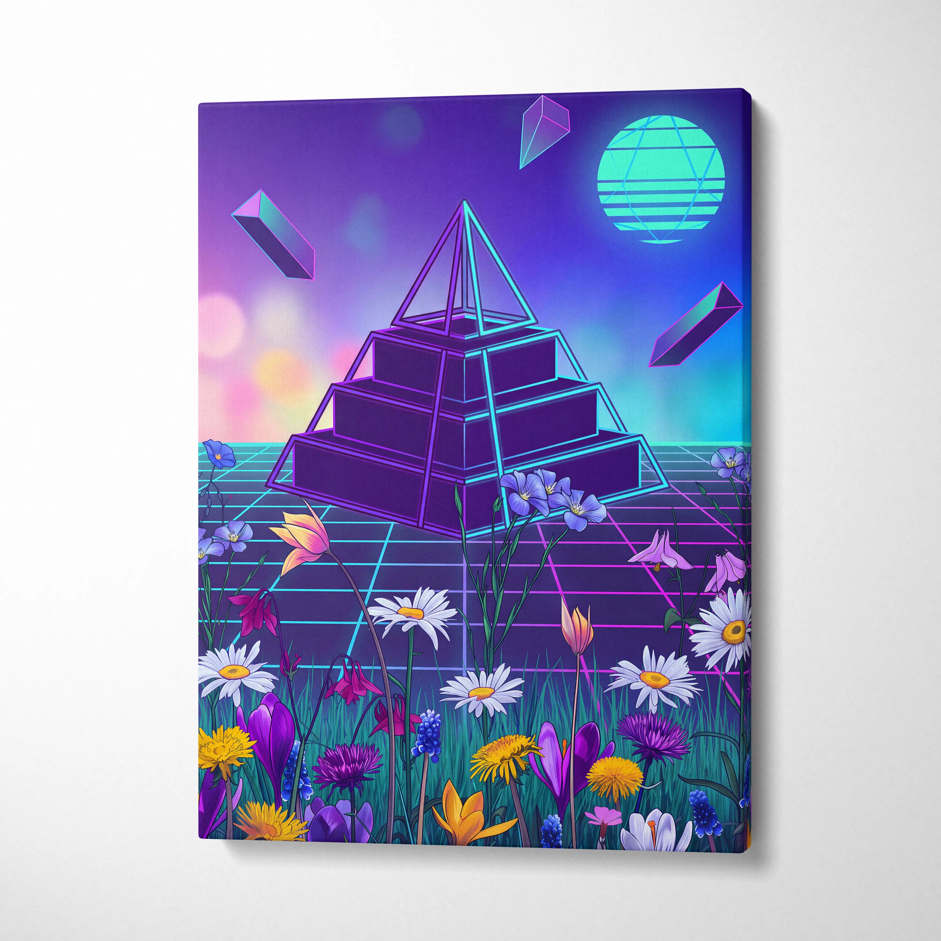Neon Prism Vaporwave Canvas - Vaporwave Neon Blues Pinks Living Room Dreamy Retro Futurism Synthwave Canvas