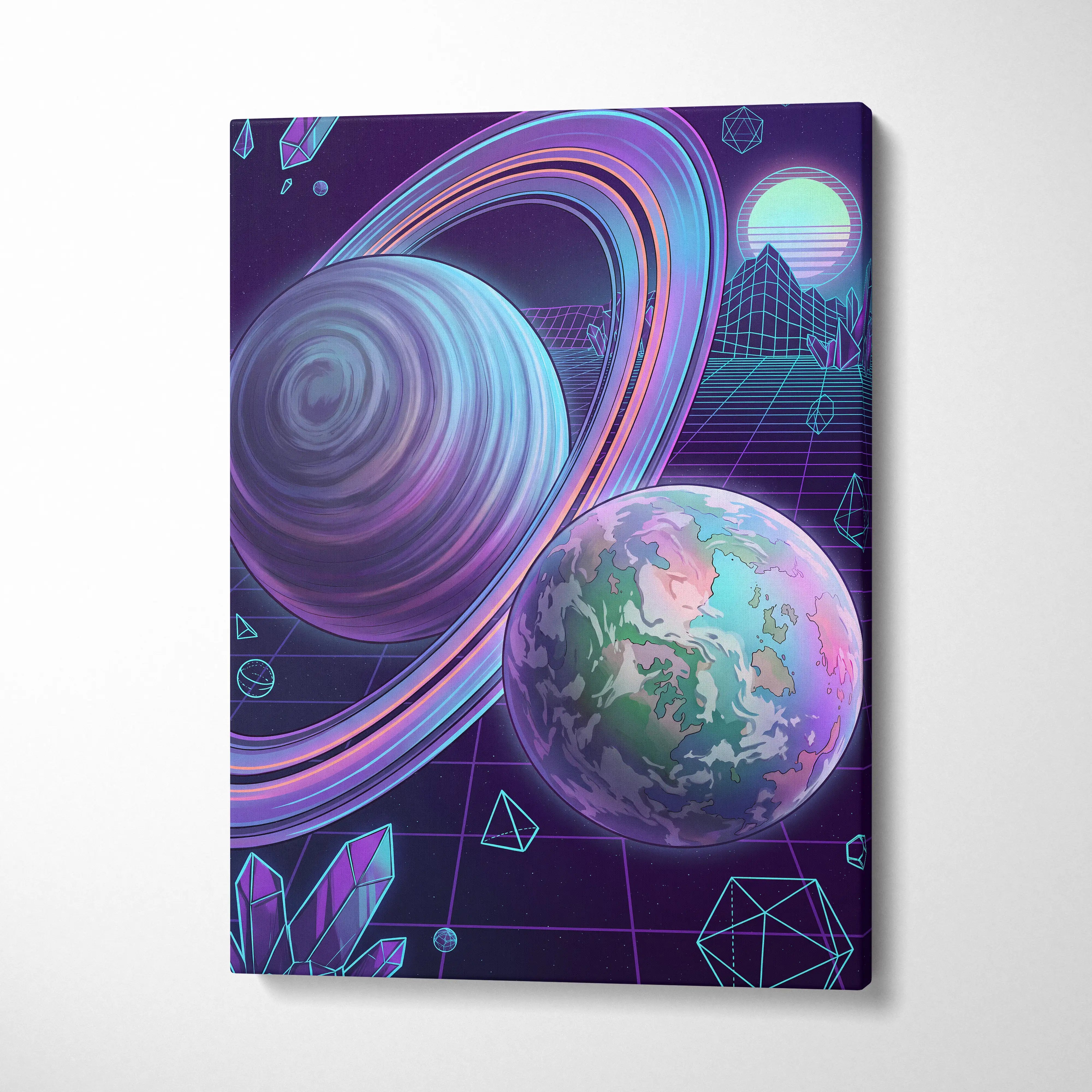 Neon Vaporwave Canvas Odyssey - Vaporwave Neon Sunset Canvas Living Room Retro Dreamy Mood Modern Decor Canvas Art