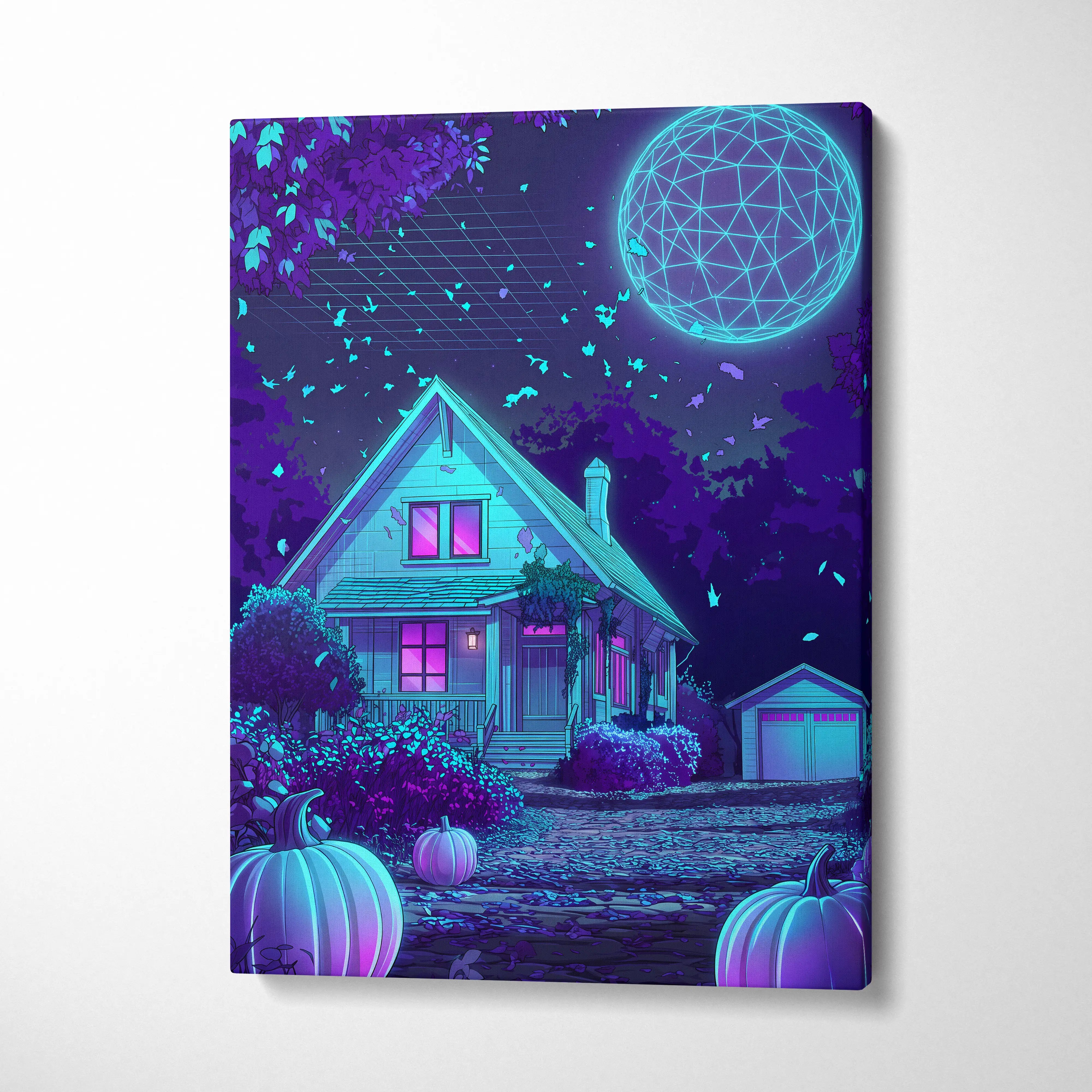 Neon Vaporwave Canvas Glow - Vaporwave Landscape Neon Blue Purple Living Room Retro Futurism Dreamy Vaporwave Canvas