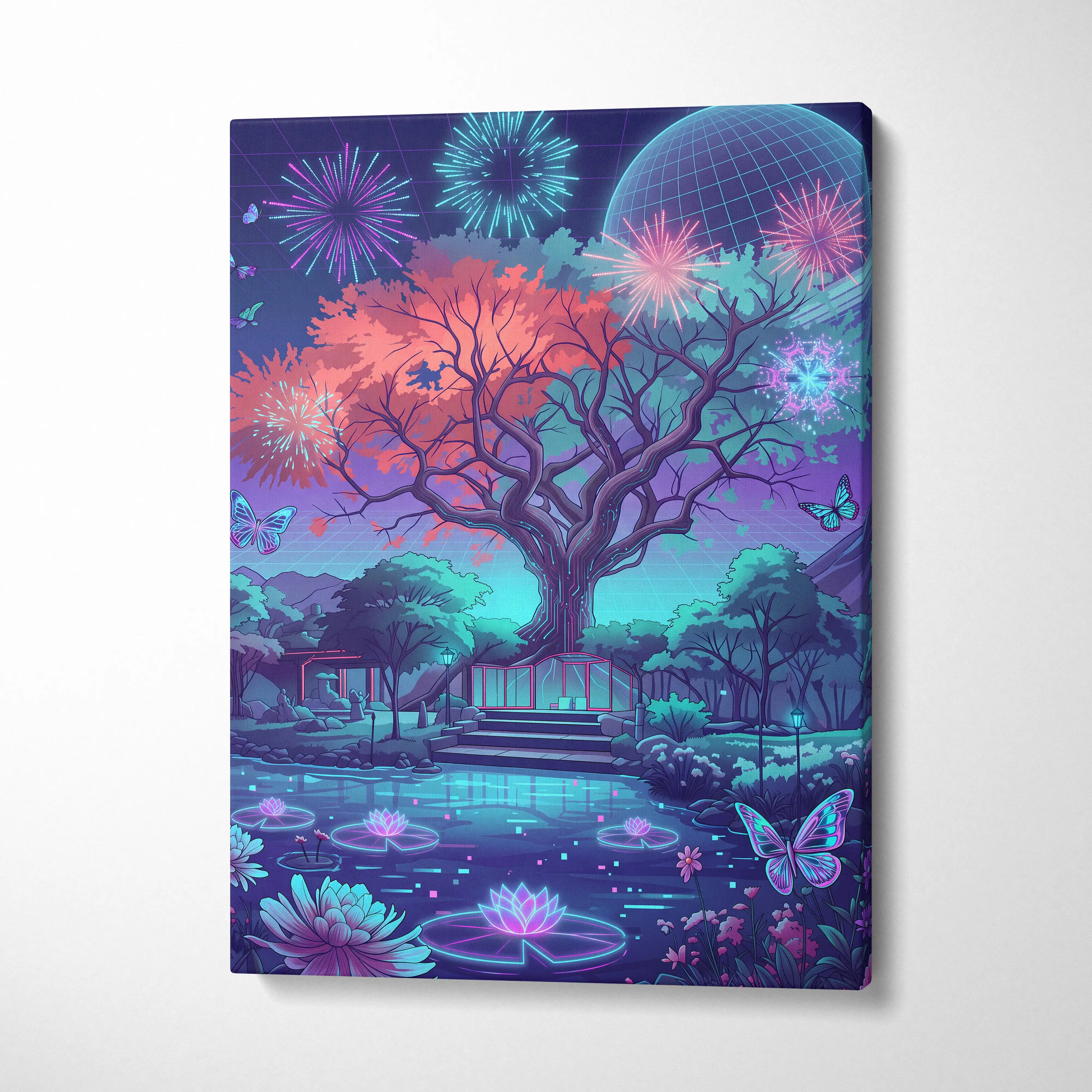 Neon Vaporwave Landscape Canvas - Vaporwave Landscape Neon Sunset Purple Blue Pink Living Room Decor Retro Futurist