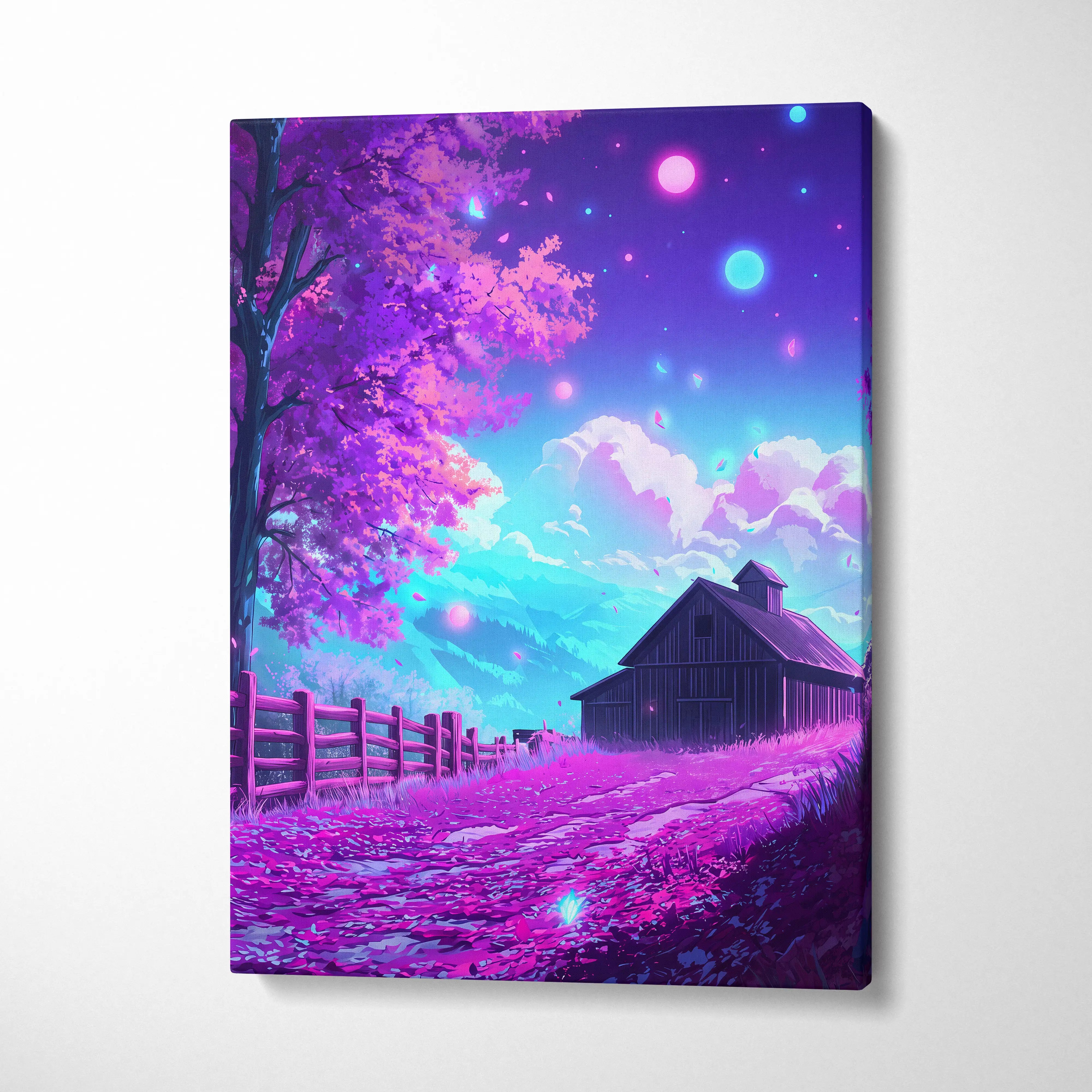 Vaporwave Neon Dream Canvas - Vaporwave Landscape Neon Pink Canvas Living Room Dreamy Neon Aesthetic Wall Art Canvas