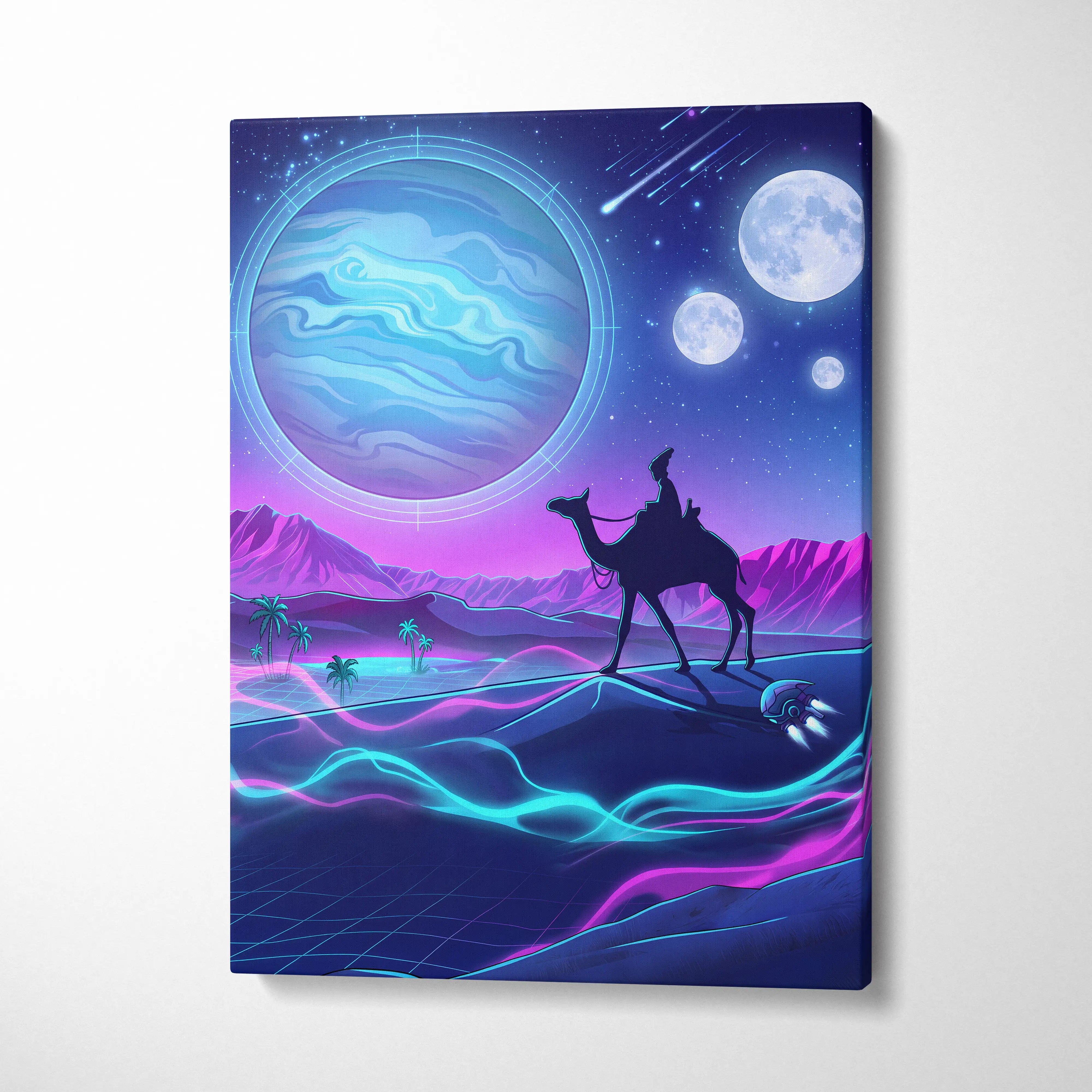 Vaporwave Neon Cosmos Canvas - Vaporwave Landscape Neon Blue Living Room Futurism Dreamy Atmosphere Modern Wall Art