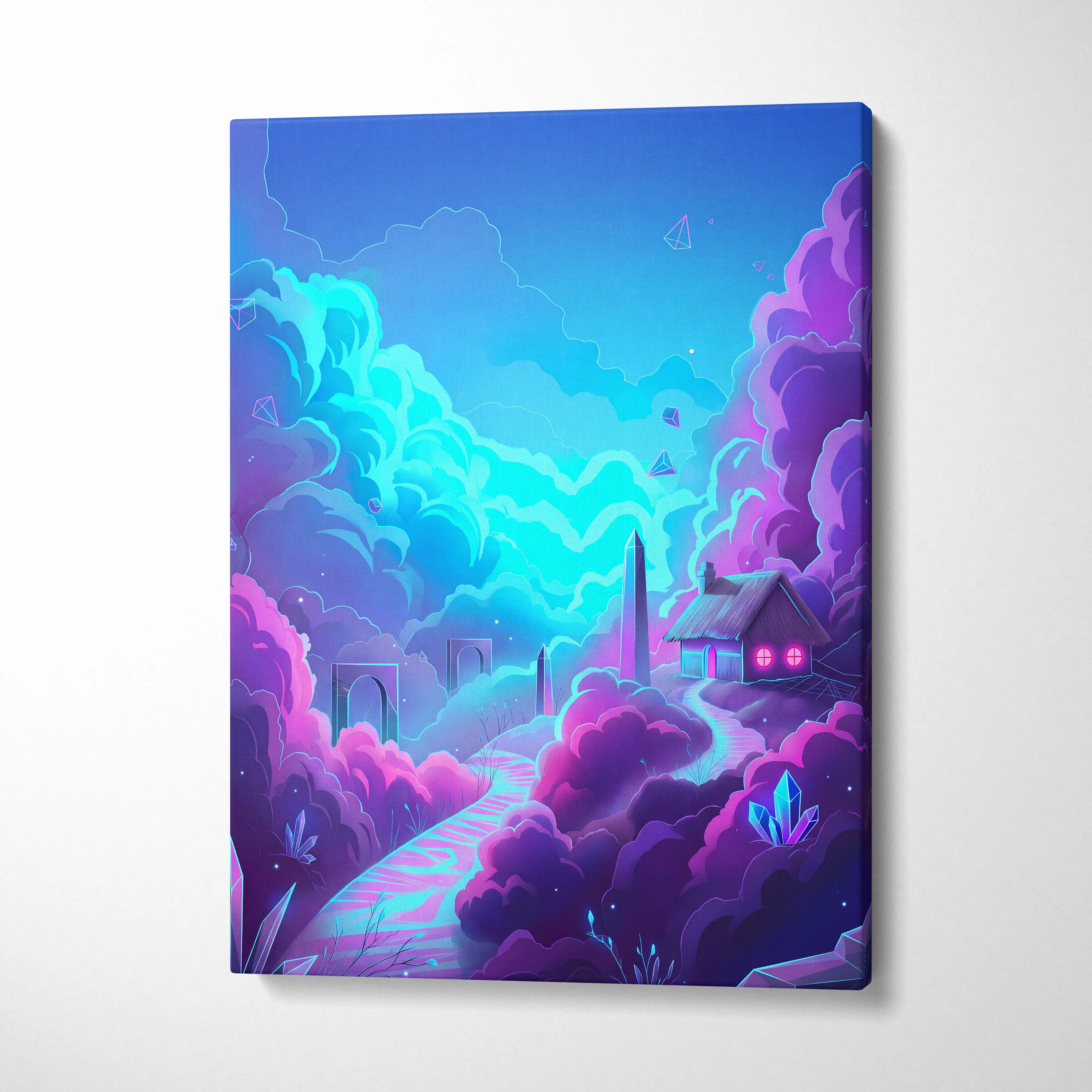Vaporwave Neon Dream Canvas - Neon Cityscape Surreal Landscape Blues Living Room Vaporwave Dreamy Mood
