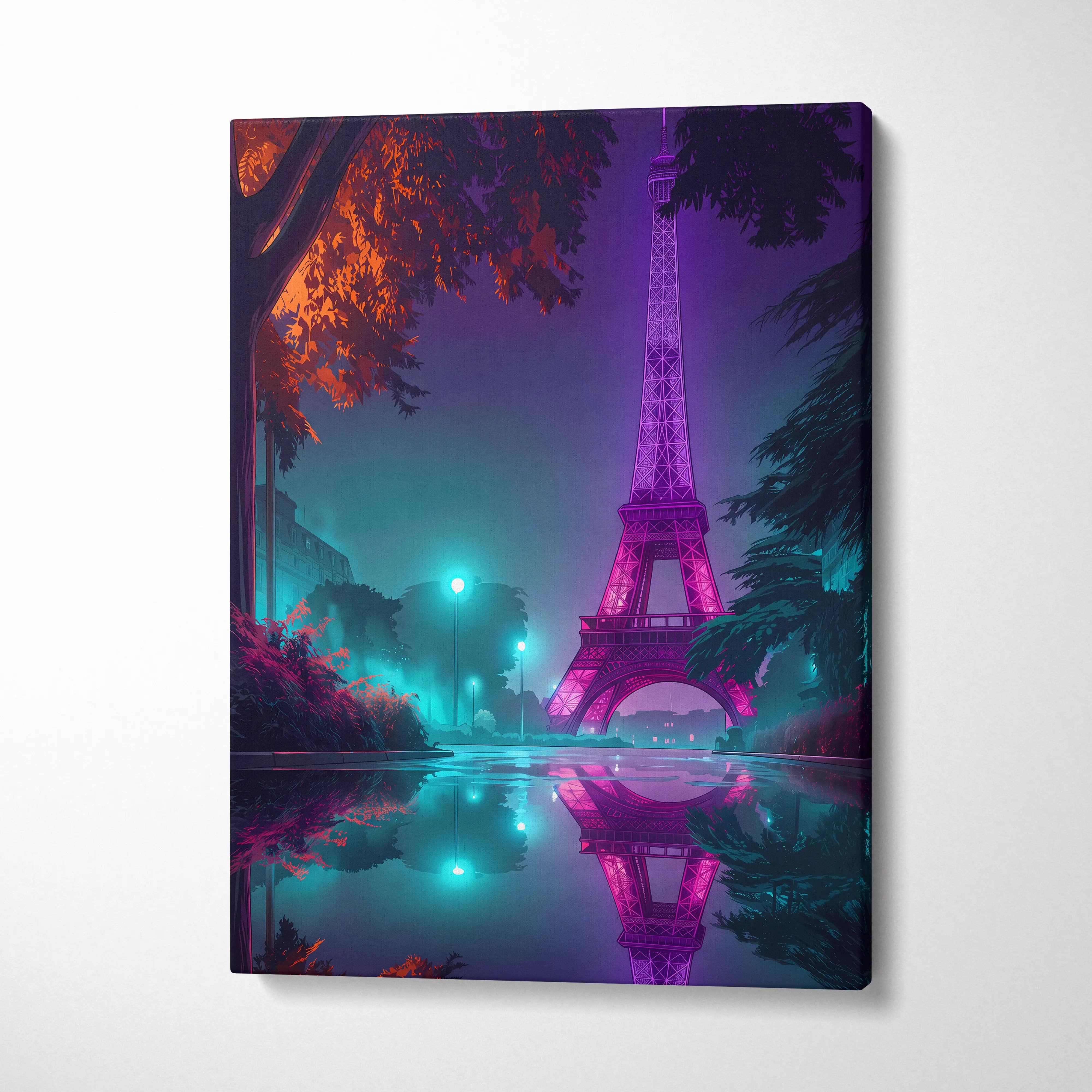 Neon Eiffel Vaporwave Canvas - Eiffel Tower Neon Pink Purple Teal Canvas Living Room Vaporwave