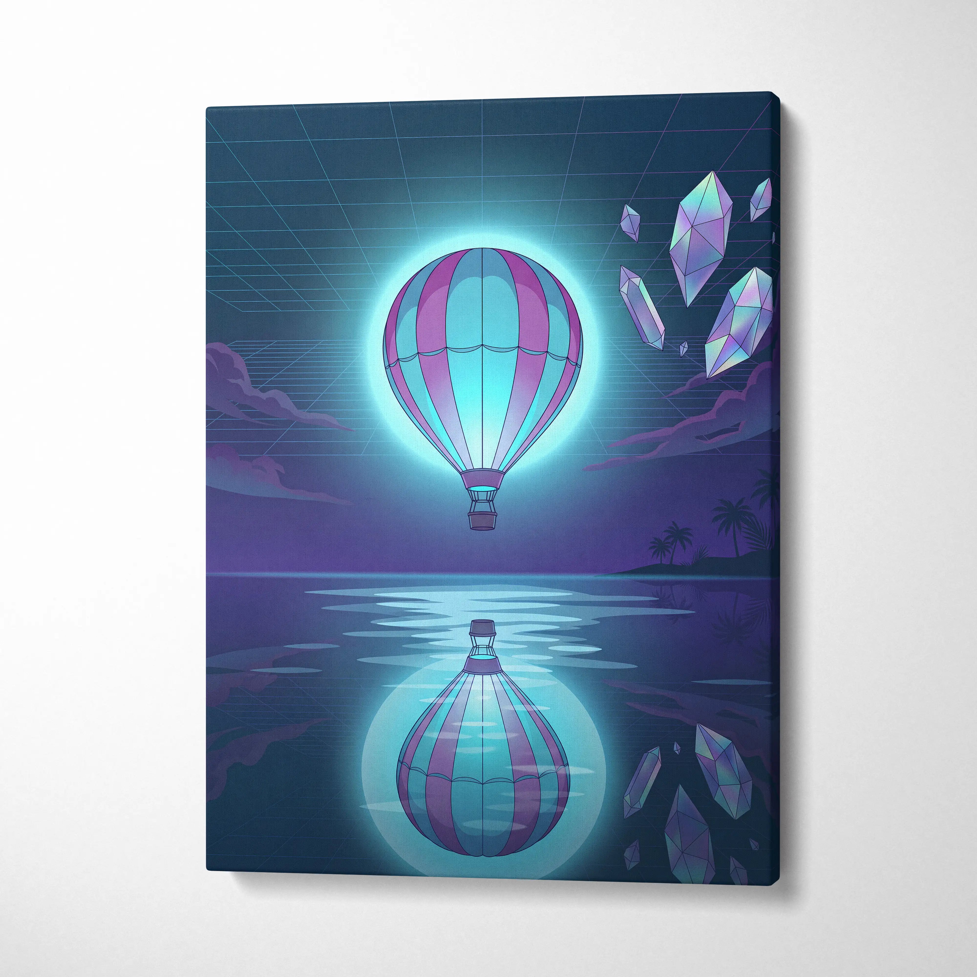 Neon Vaporwave Balloon Canvas - Vaporwave Balloon Blue Pink Living Room Futurism Dreamy Mood Modern Wall Art Canvas