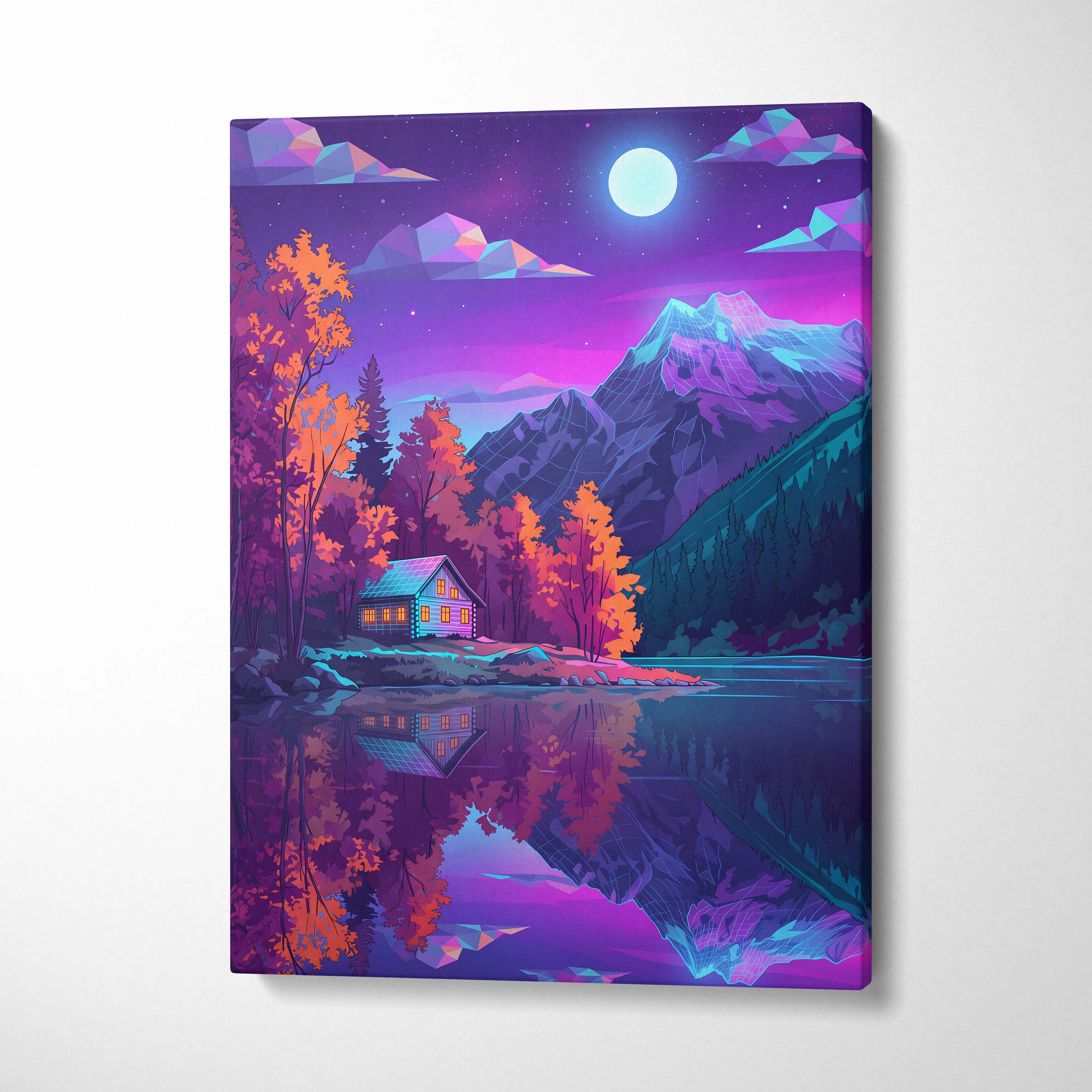 Vaporwave Neon Landscape Canvas - Vaporwave Landscape Neon Purple Pink Living Room Retro Dreamy Neon Wall Art Canvas