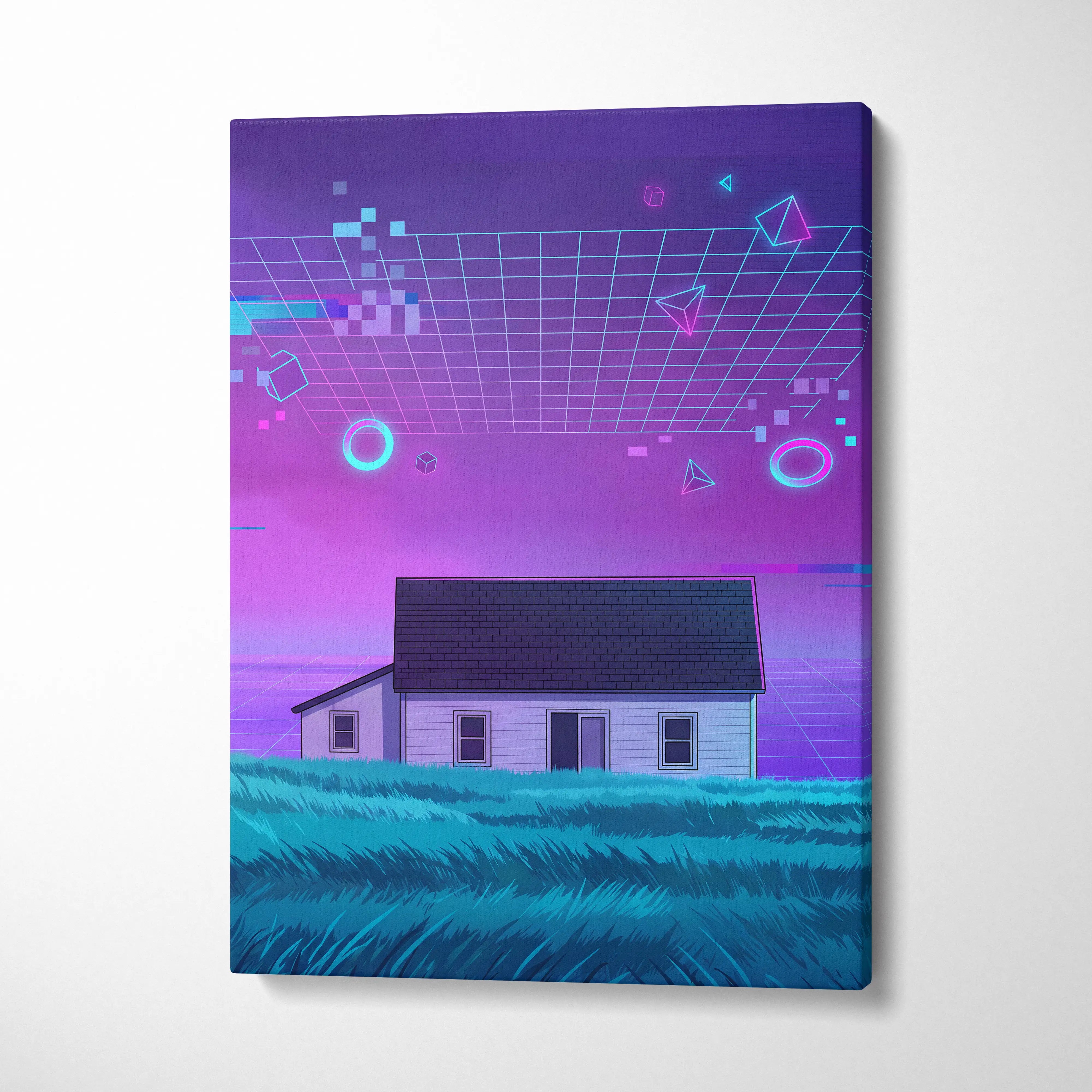 Neon Vaporwave Night Scene - Vaporwave Sunset Canvas Purple Blue Pink Living Room Retro Dreamy Mood 80s Vaporwave Canvas