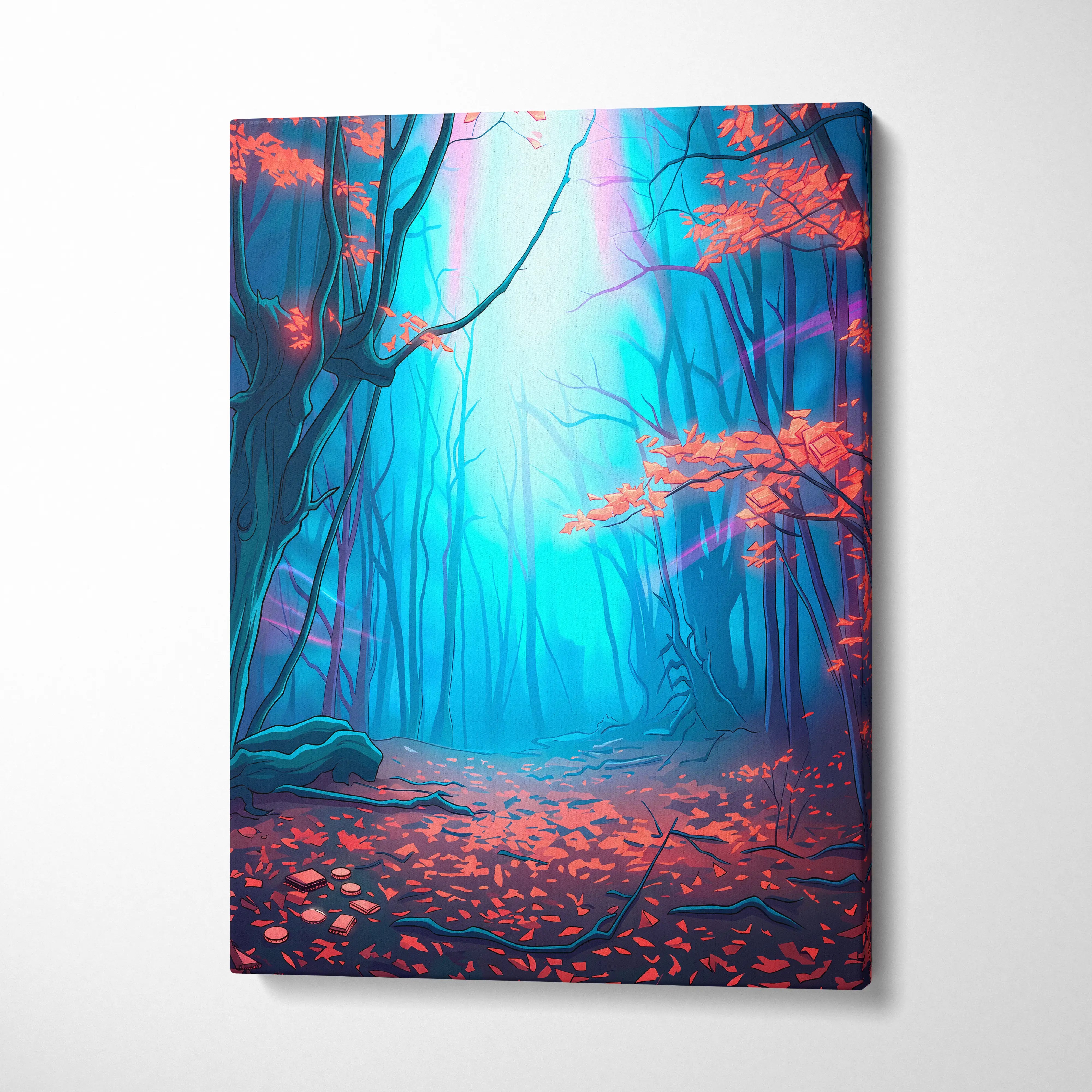 Neon Forest Vaporwave Canvas - Vaporwave Landscape Neon Blues Pink Living Room Retro Futurism Dreamy Atmosphere Wall Art